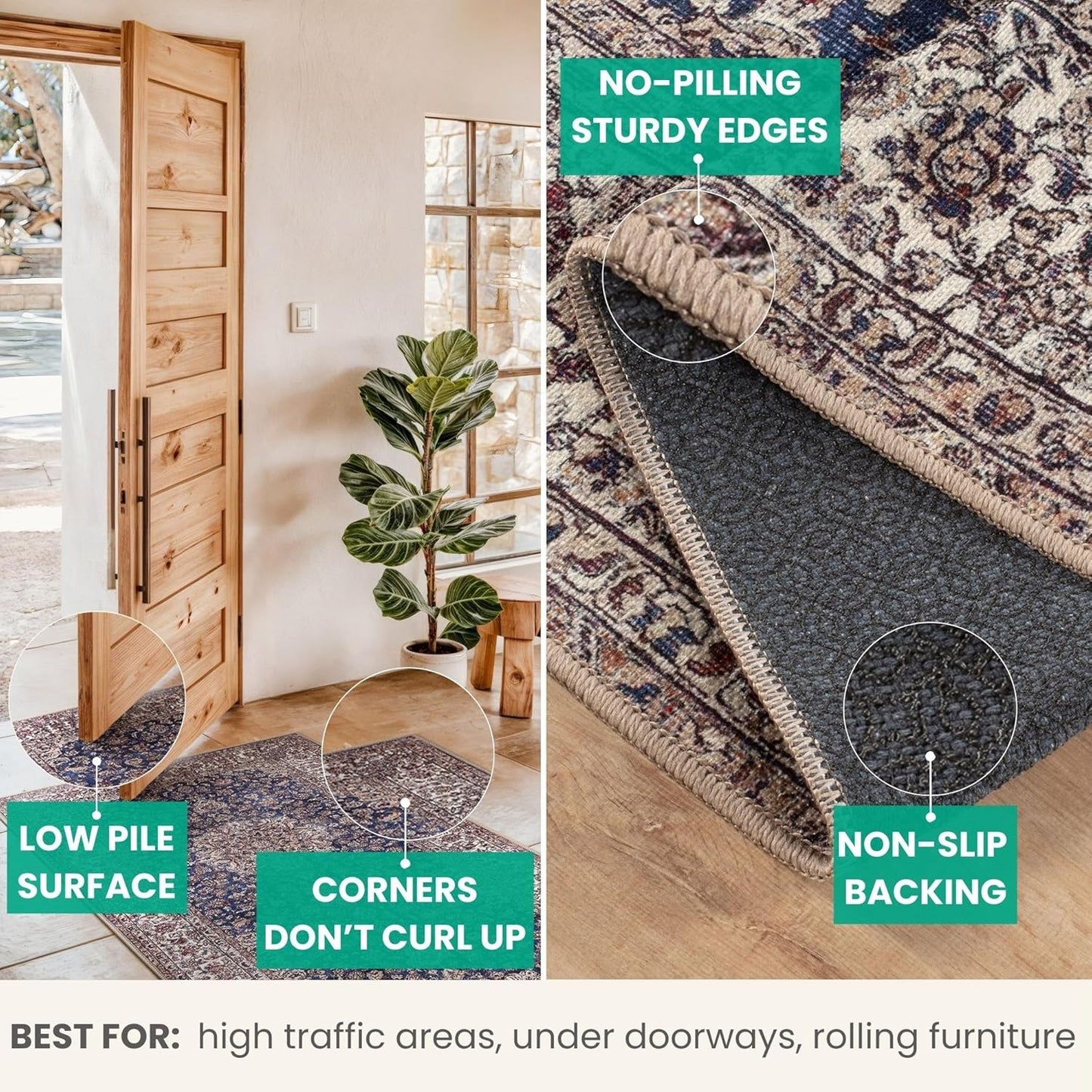 Bloom Rugs Washable Non-Slip 5' x 7' Rug - Dark Blue/Beige Traditional Medallion Area Rug for Living Room, Bedroom, Dining Room, and Kitchen - Exact Size: 5' x 7'