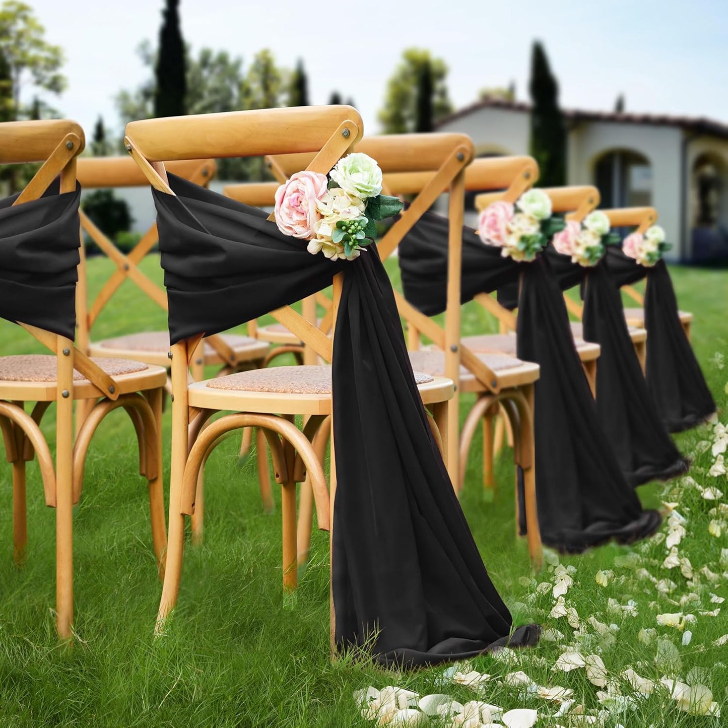 VACVELT Wedding Arch Draping Fabric - Black Chiffon, 1 Panel Sheer Drapes, 30 Inch x 20ft Chiffon Backdrop Curtain, Outdoor Sheer Drapery for Ceremony Party Ceiling