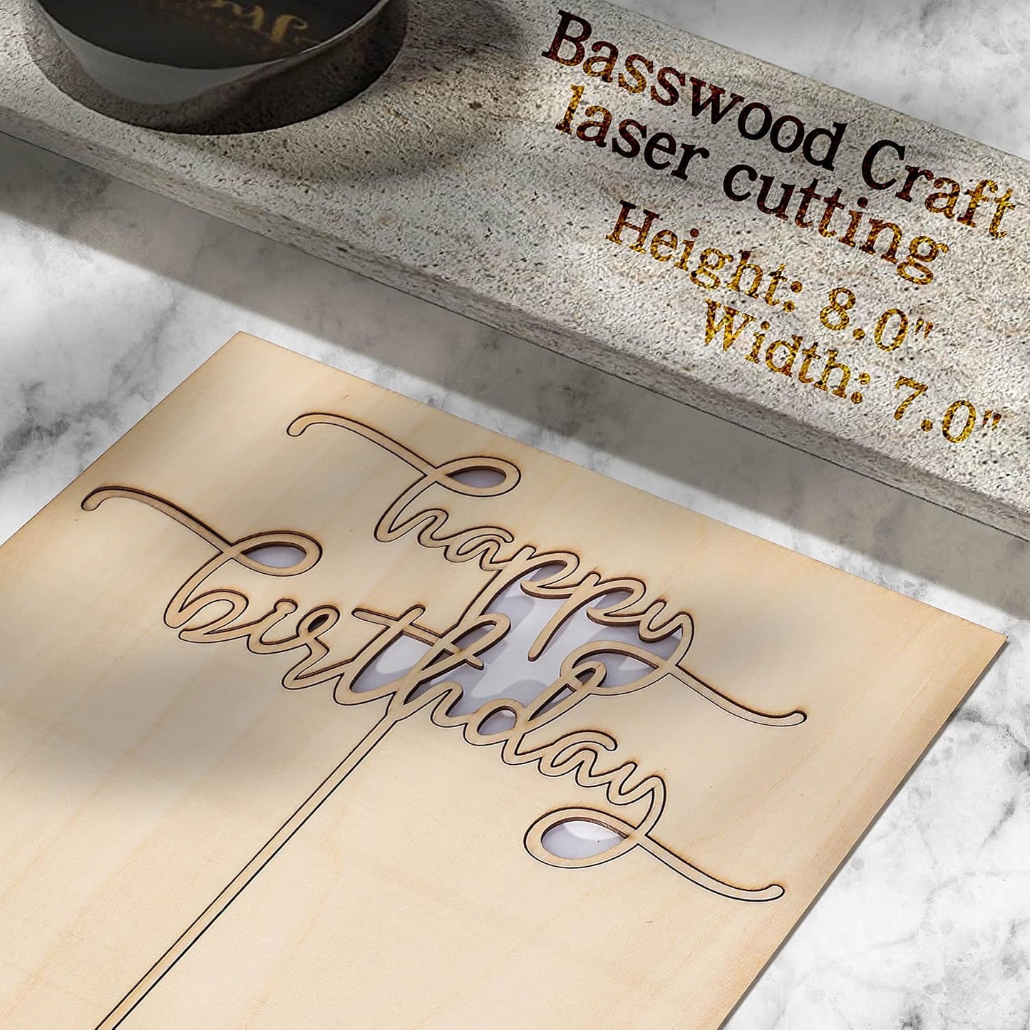 Happy Birthday Cake Topper - High-end Basswood Craft Durable Multifunctional Cake Topper, Wooden Textured Cake Decoration for Birthday Party Decoration,the Best Souvenirs for Family and Friends.