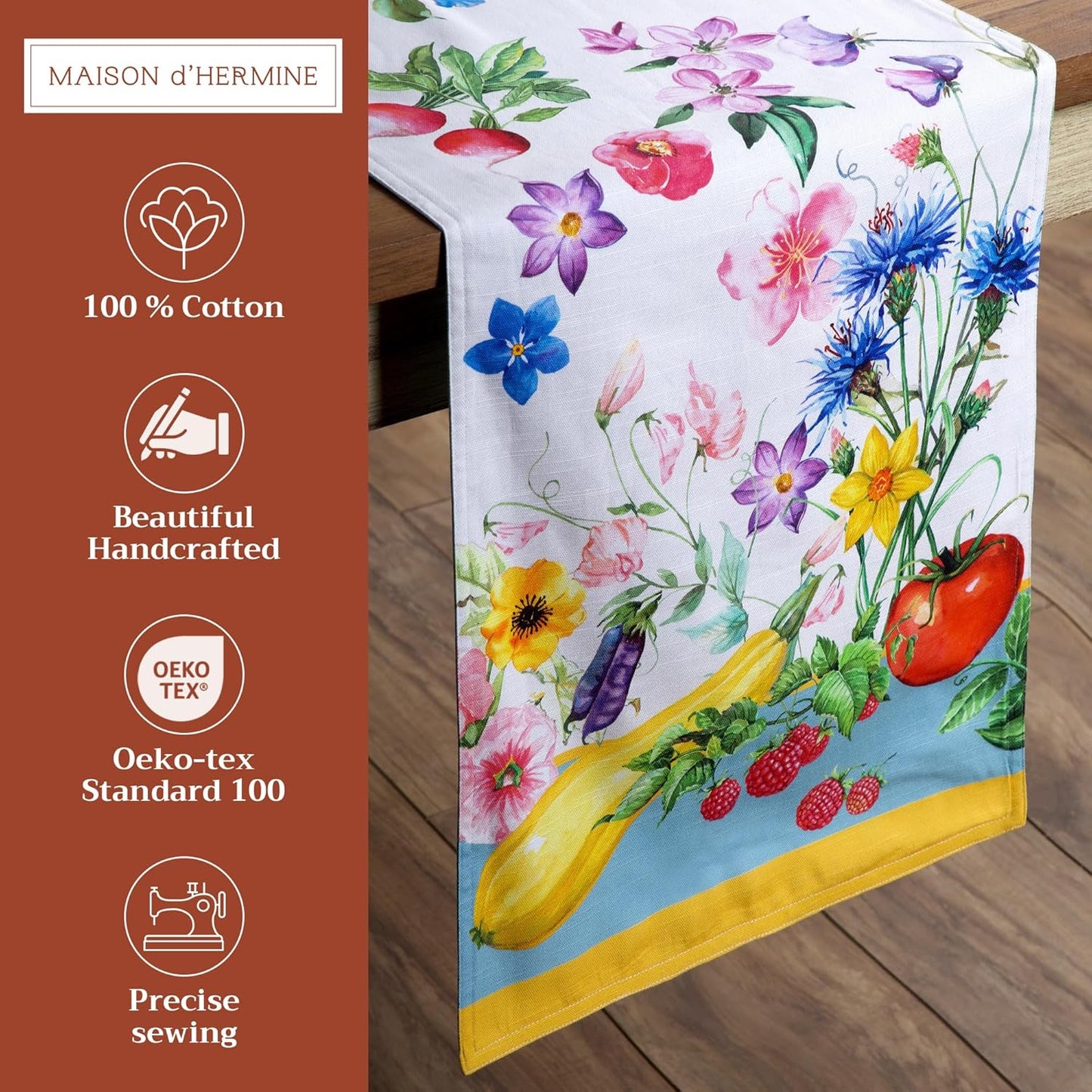 Maison d' Hermine Table Runner 100% Cotton Double Layer Table Runners 72 inches Long Decorative for Home Kitchen Dining Party Baby Shower Wedding Bridal Shower Spring Summer (Giverny, 14.50" x 72")