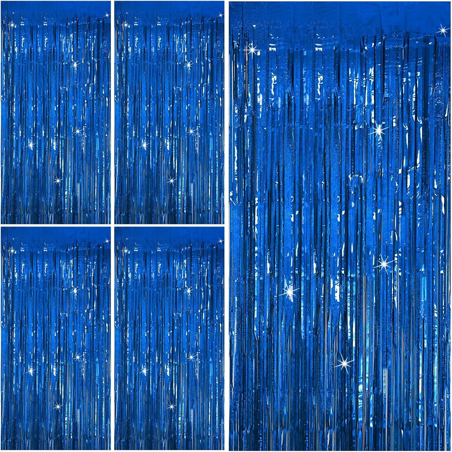 Tinsel Curtain Party Backdrop Blue Birthday Decorations 5 Packs Glitter Foil Fringe Curtain Party Decor Streamers Photo Booth for Birthday Christmas Wedding Halloween Graduation Decorations