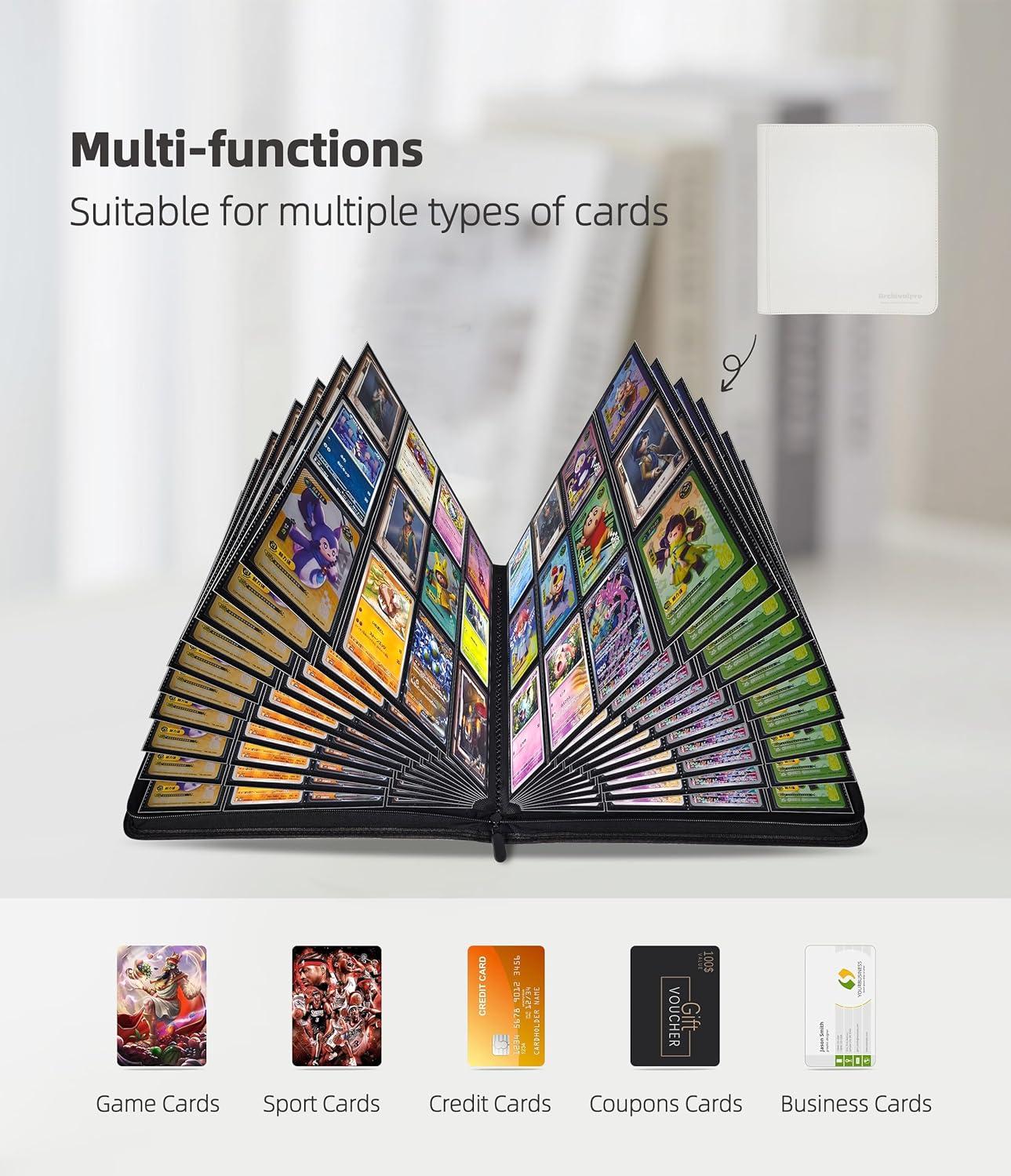 12 Pockets Premium Card Binder 480 Cards Trading Card Binders Side Load Card Storage Display Album(12 Pocket 480 Card Slot,White)