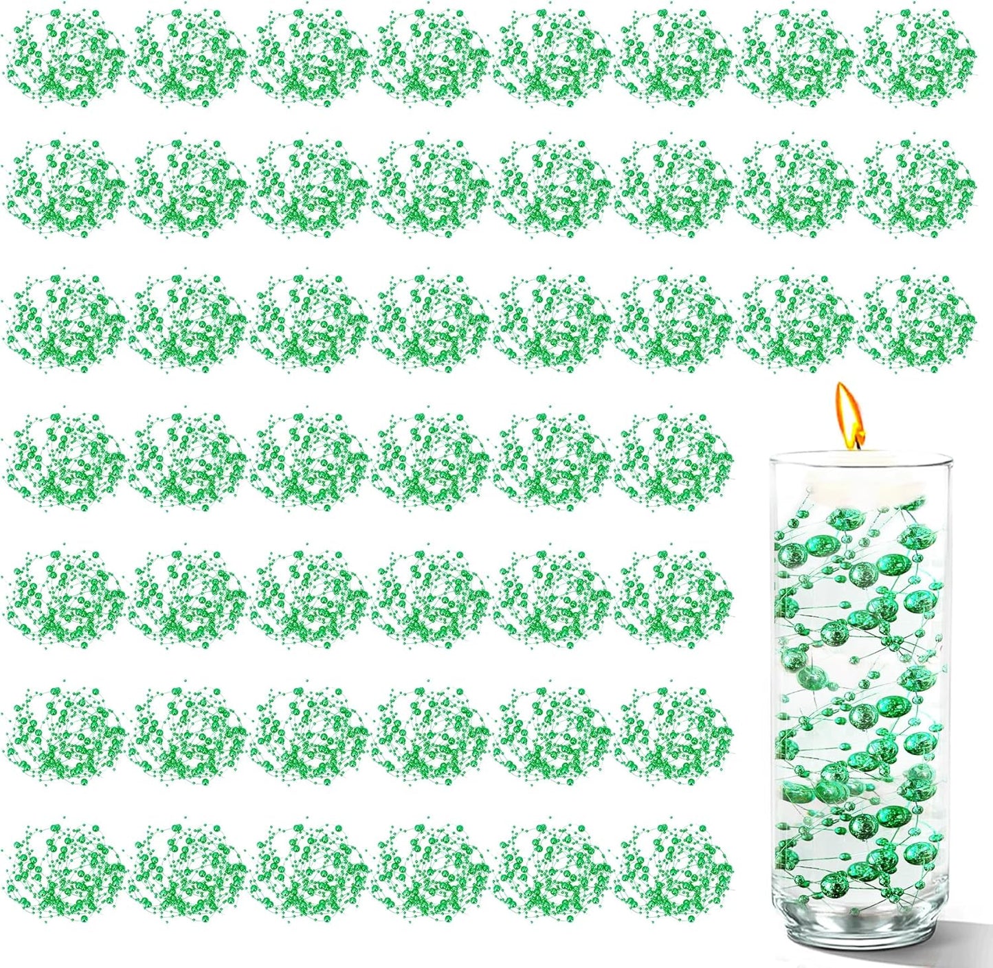 50 PCS Artificial Floating Beads for Centerpieces Vases, Dark Green 8+3mm String Beads for Wedding Party Faux Pearl String for Decorating, String Pearls for Crafts Vase Filler