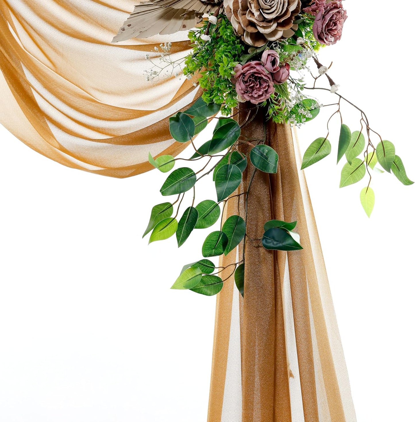 VDS Pack of 1 Panel (30 Inch X 100 Feet) Wedding Arch Draping Fabric Sheer Chiffon Fabric Drapery for Wedding Ceremony Reception Swag Backdrop Canopy Chuppah ARBO Altars Decoration (Mocha)