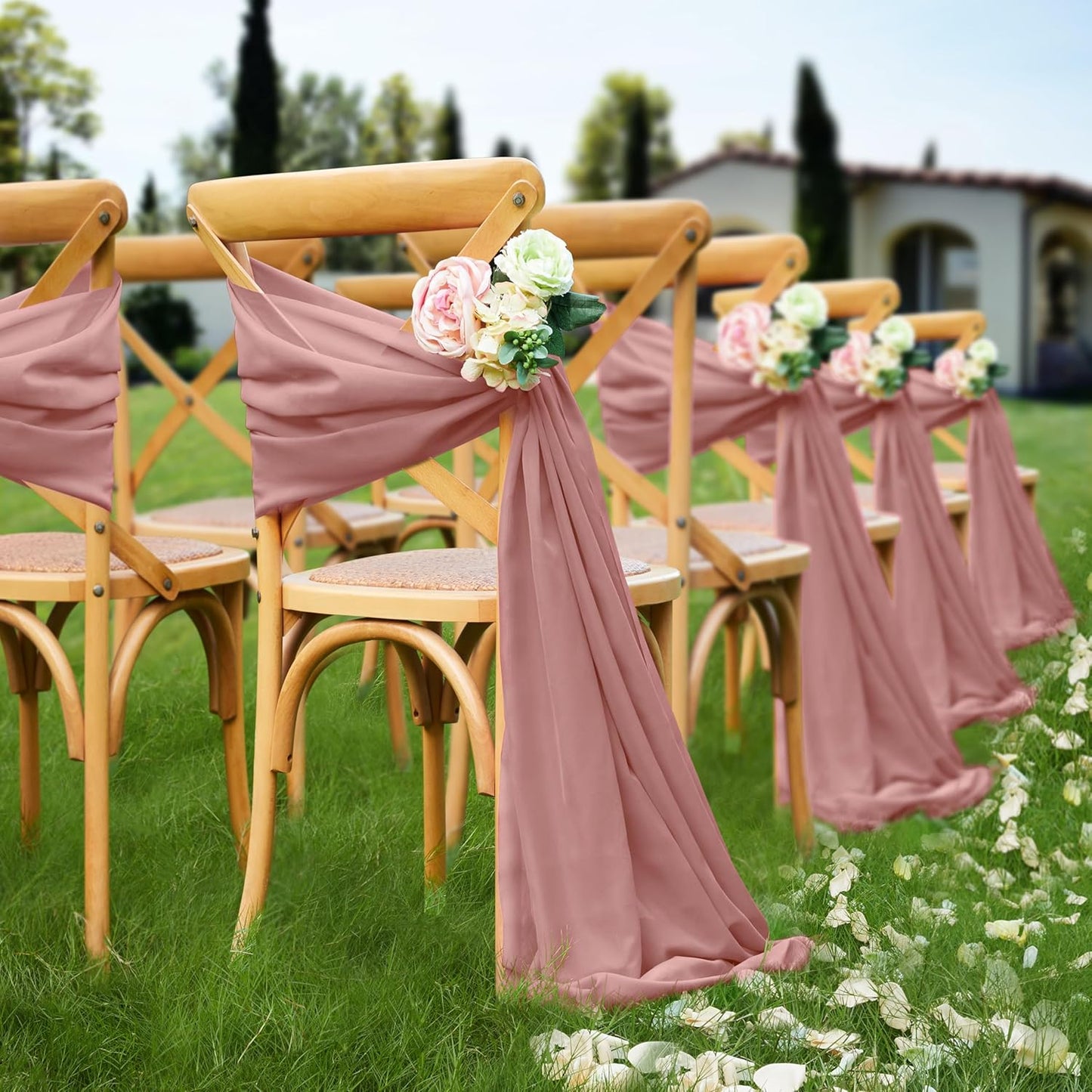 VACVELT Wedding Arch Draping Fabric Dusty Rose Chiffon, 2 Panels Sheer Drapes 30 Inch x 20ft Chiffon Backdrop Curtain Decor, Outdoor Sheer Drapery for Ceremony Party