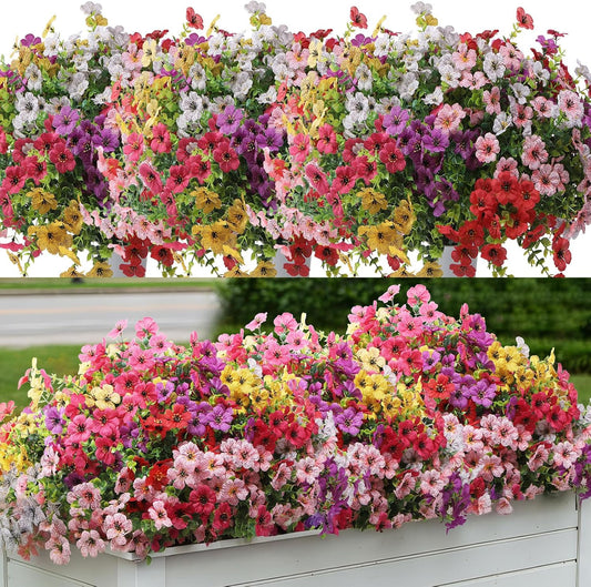 Artificial Flowers for Outdoors 24 Bundles, UV Resistant Colorful Fake Silk Flower Outdoor Planter Garden Decor Indoor Decorations