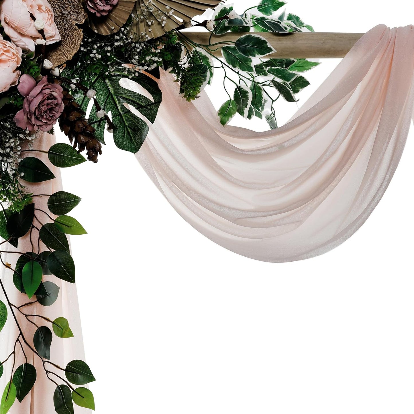 VDS Pack of 4 Panel (30 Inch X 20 Feet) Wedding Arch Draping Fabric Sheer Chiffon Fabric Drapery for Wedding Ceremony Reception Swag Backdrop Canopy Chuppah ARBO Altars Decoration (Nude)