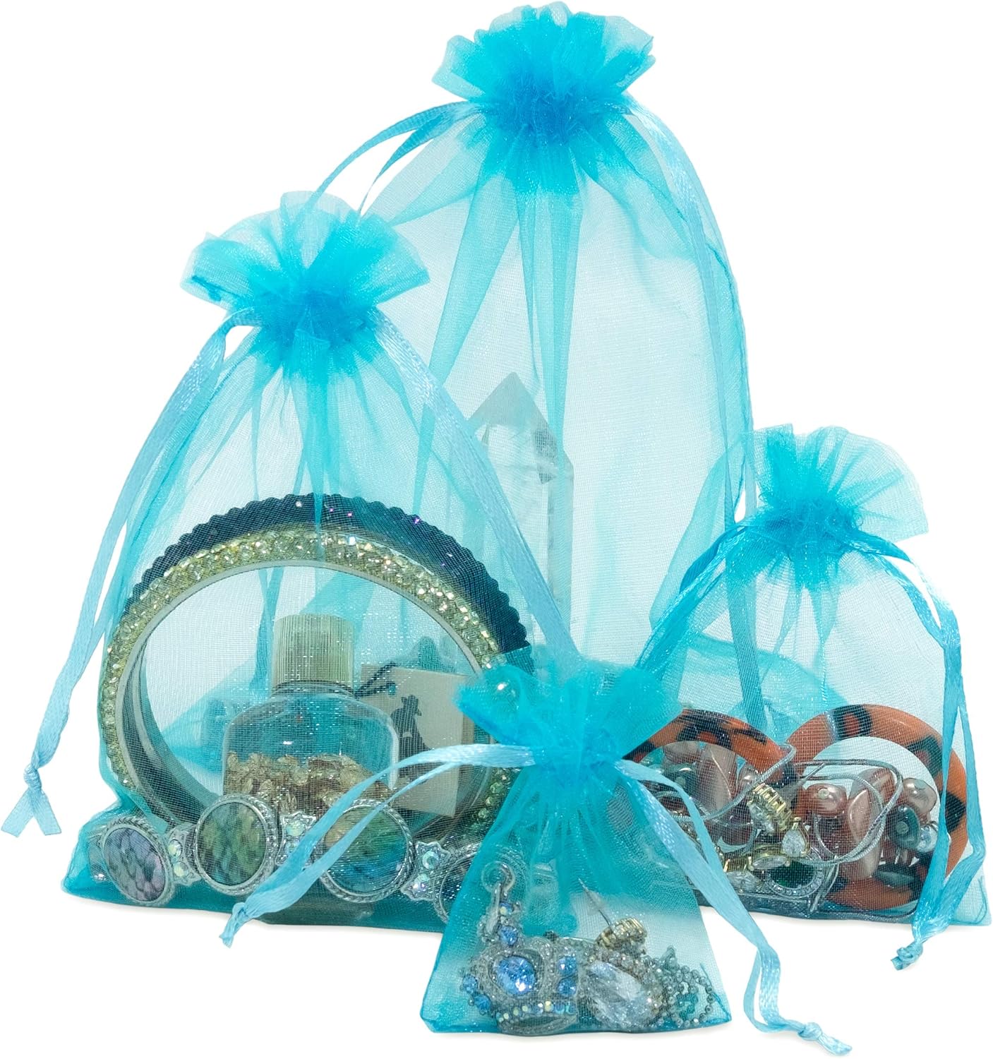 TheDisplayGuys 100-Pack 4x6 Turquoise Blue Sheer Organza Gift Bags with Drawstring, Jewelry Candy Treat Wedding Party Favors Mesh Pouch