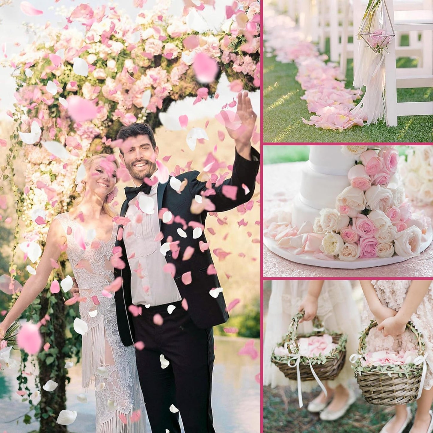 3.5 Oz Dried Rose Petals Wedding Biodegradable Petals, Natural Preservation Real Flower Petals, Suitable for Flower Petals for Flower Girl, Romantic Night, Table Decoration (White+Pink, 100g)