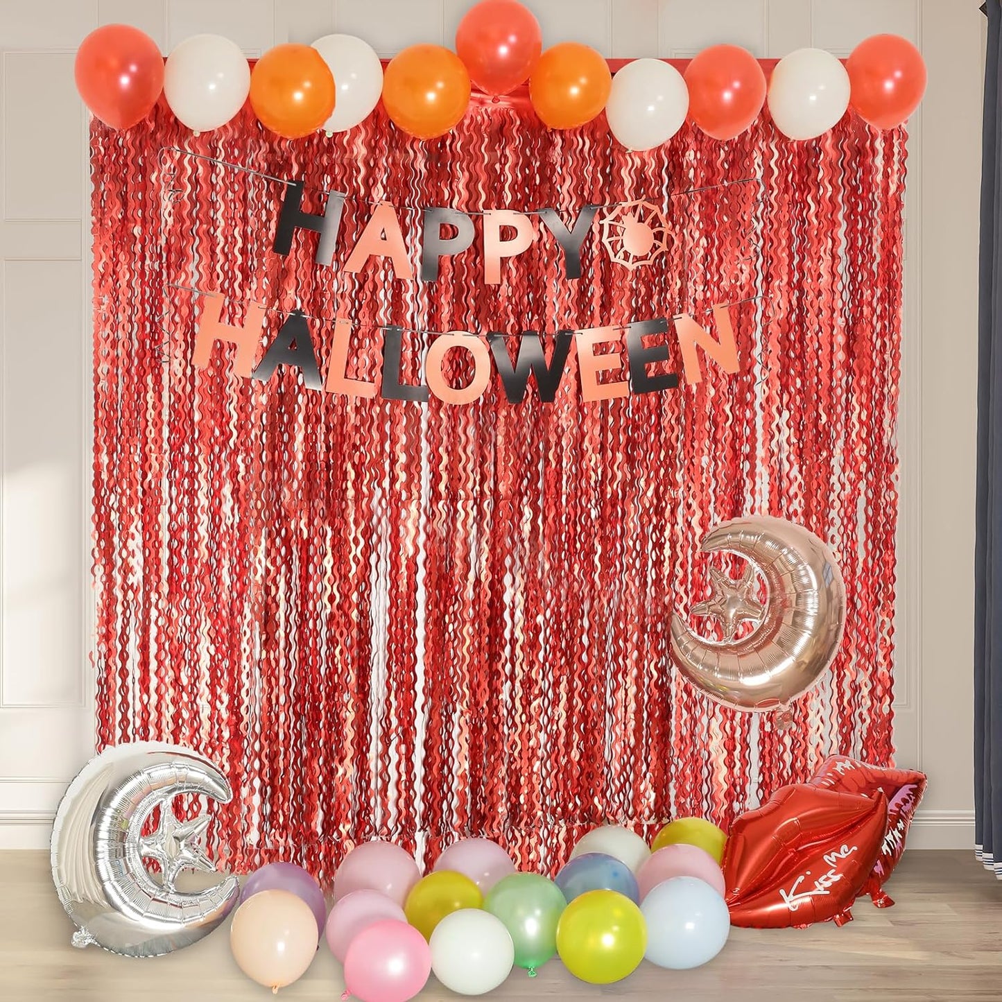4 Pack Red Streamers Party Decorations - 3.3x6.6ft Foil Curtain Background for Birthday Decorations | Wedding | Halloween | Christmas Party Decoration | Red Tinsel Backdrop