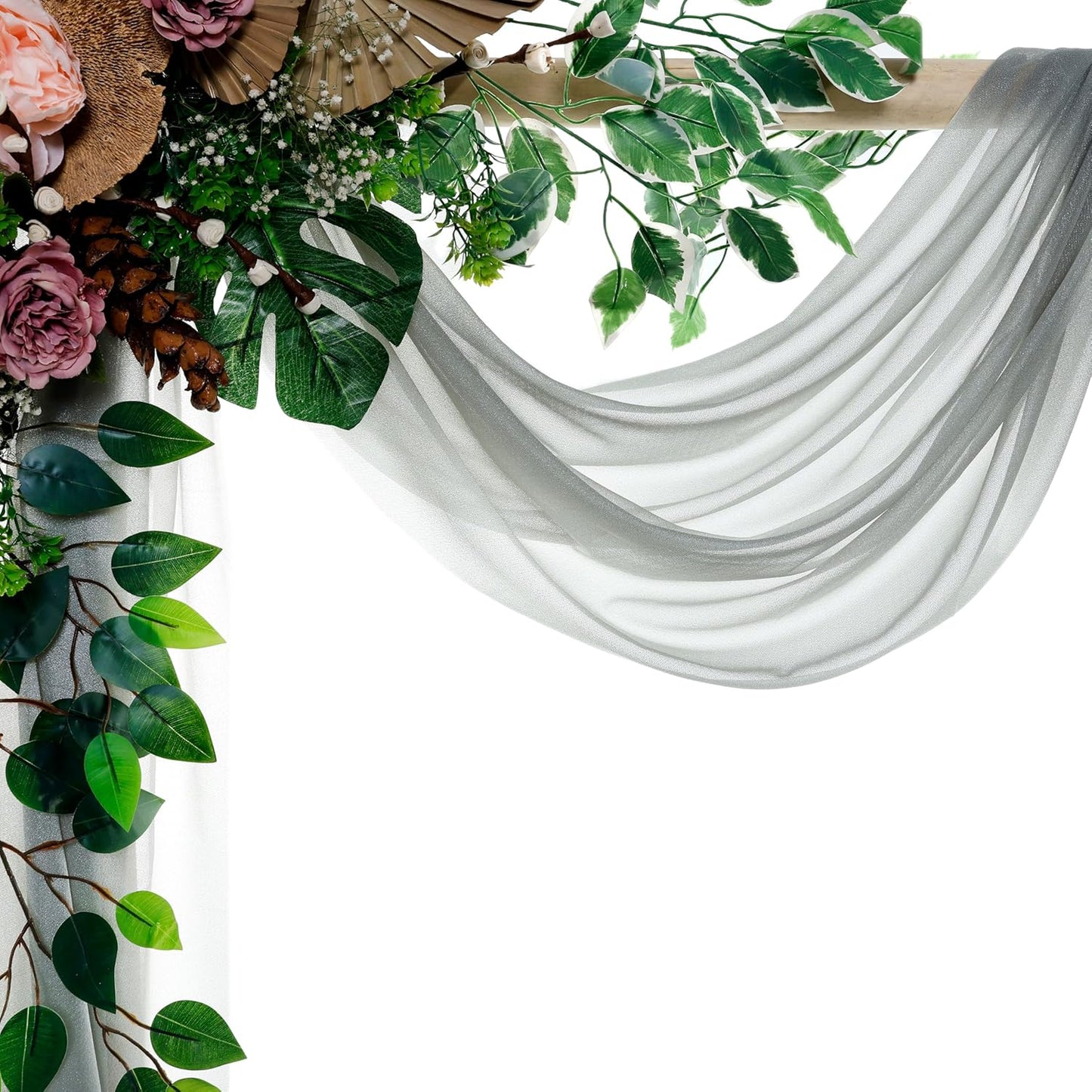 VDS Pack of 1 Panel (30 Inch X 20 Feet) Wedding Arch Draping Fabric Sheer Chiffon Fabric Drapery for Wedding Ceremony Reception Swag Backdrop Canopy Chuppah ARBO Altars Decoration (Grey)