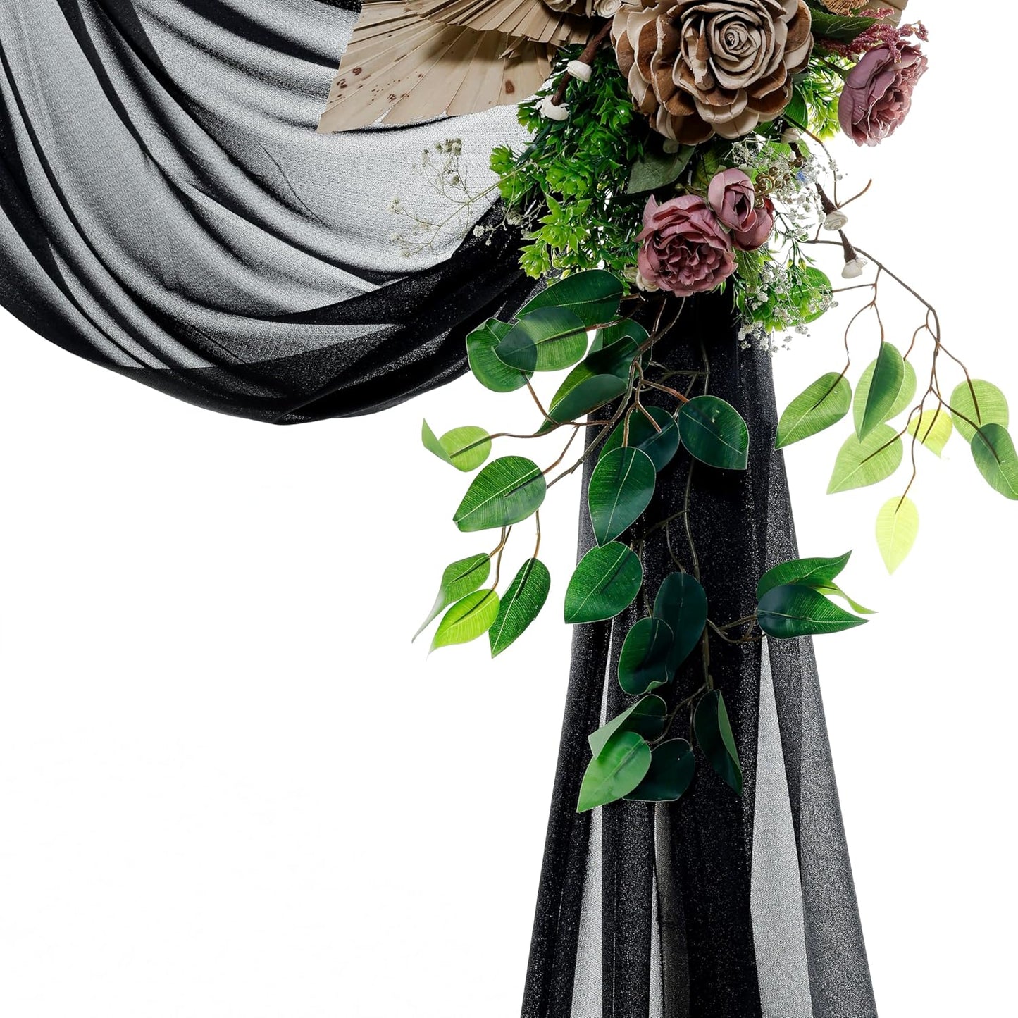 VDS Pack of 2 Panel (30 Inch X 100 Feet) Wedding Arch Draping Fabric Sheer Chiffon Fabric Drapery for Wedding Ceremony Reception Swag Backdrop Canopy Chuppah ARBO Altars Decoration (Black)