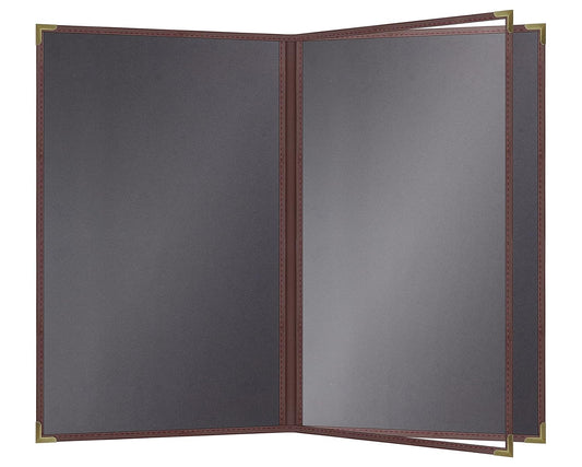 Goodsmart Pajco Style Restaurant Menu Covers – Pack of 10, Side-Loading Menu Holders, Single Stitched Edge, Clear Vinyl Menu Sleeves, Leatherette Trim, Gold Corners, Burgundy, 4 View (8.5" x 14")
