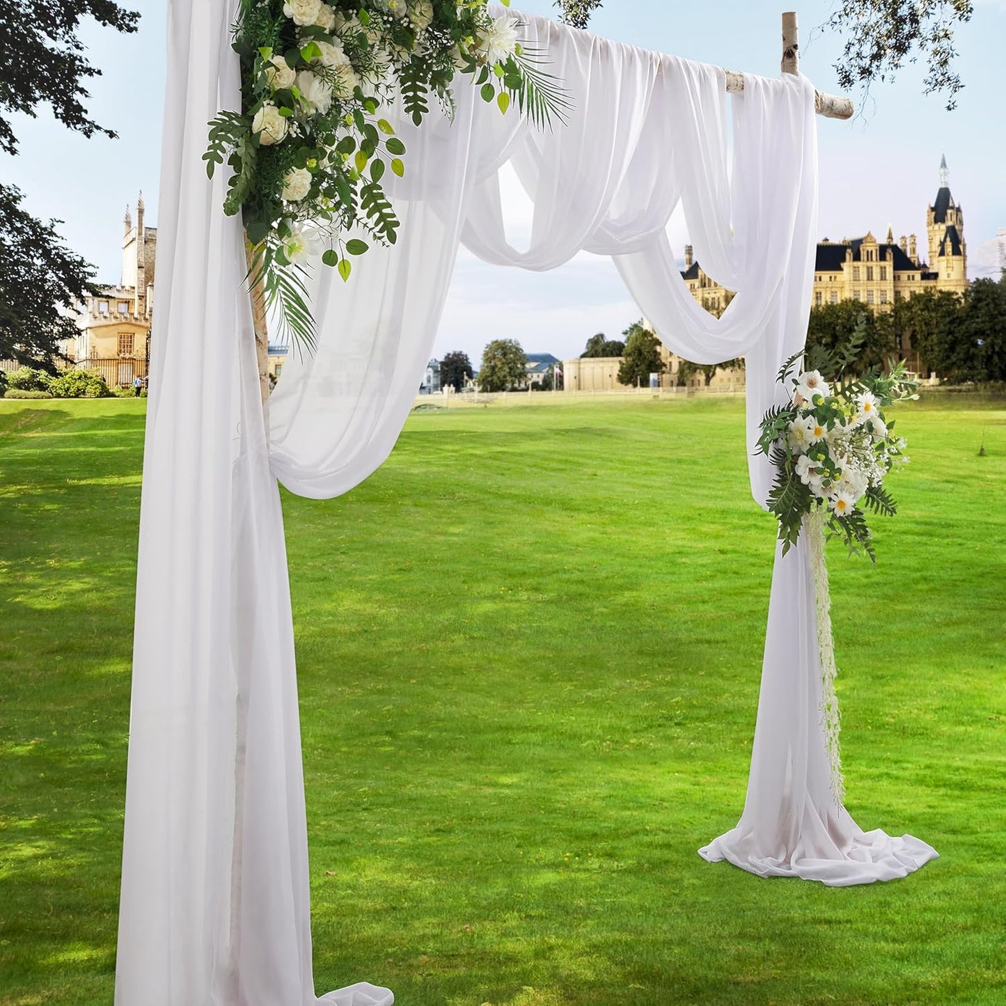 VACVELT Wedding Arch Draping Fabric - White Chiffon, 2 Panels Sheer Drapes, 30 Inch x 20ft Chiffon Backdrop Curtain, Outdoor Sheer Drapery for Ceremony Party Ceiling