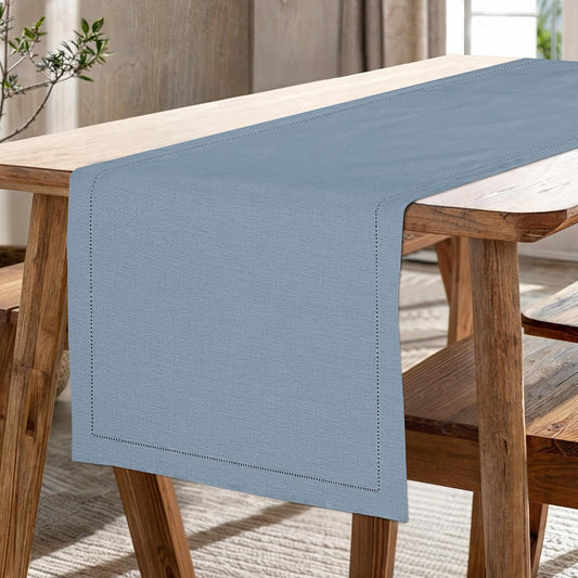 Ruvanti Linen Table Runner 72 Inches, Classic Hemstitch, Washable, Reusable, Non-Slipping, Stain Resistant- Perfect for Parties, Weddings, Dinners, Thanksgiving, Christmas, Indoor use – Grey