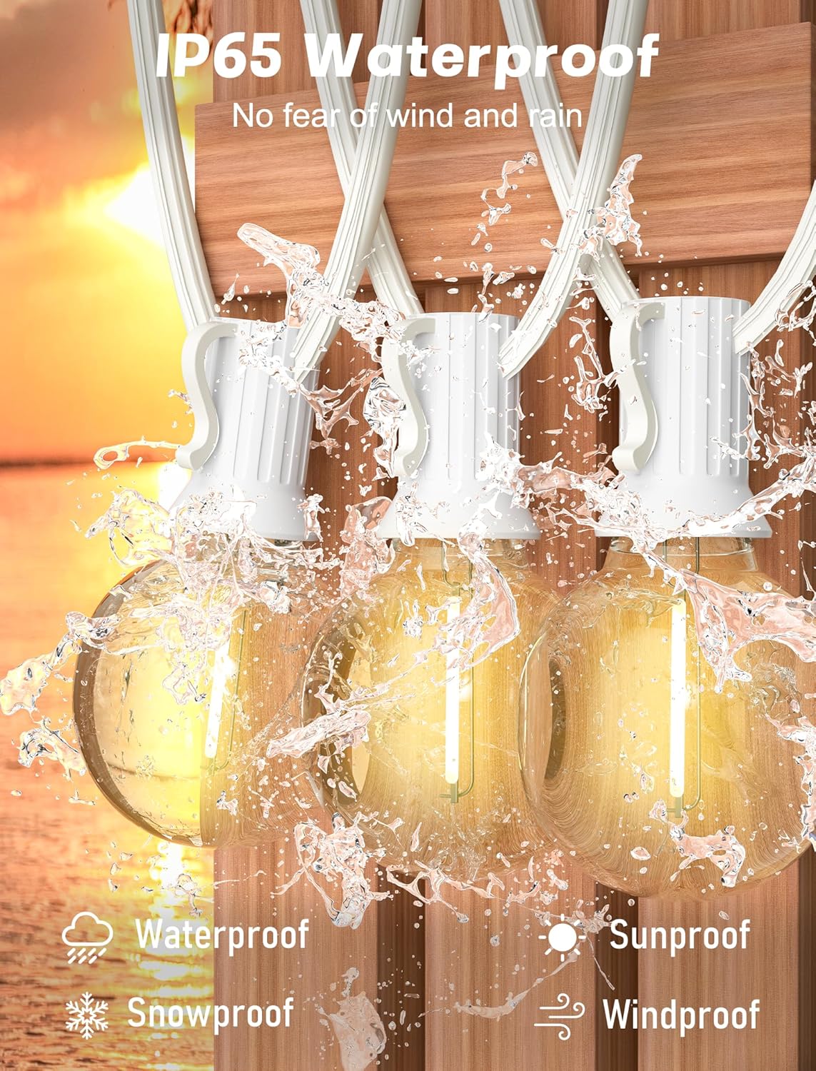 SUNSGNE 25FT G40 LED White Outdoor String Lights, White Patio Lights with 25 Shatterproof LED Clear Globe Bulbs for Patio Garden Porch Pergola Bistro Outside Decor