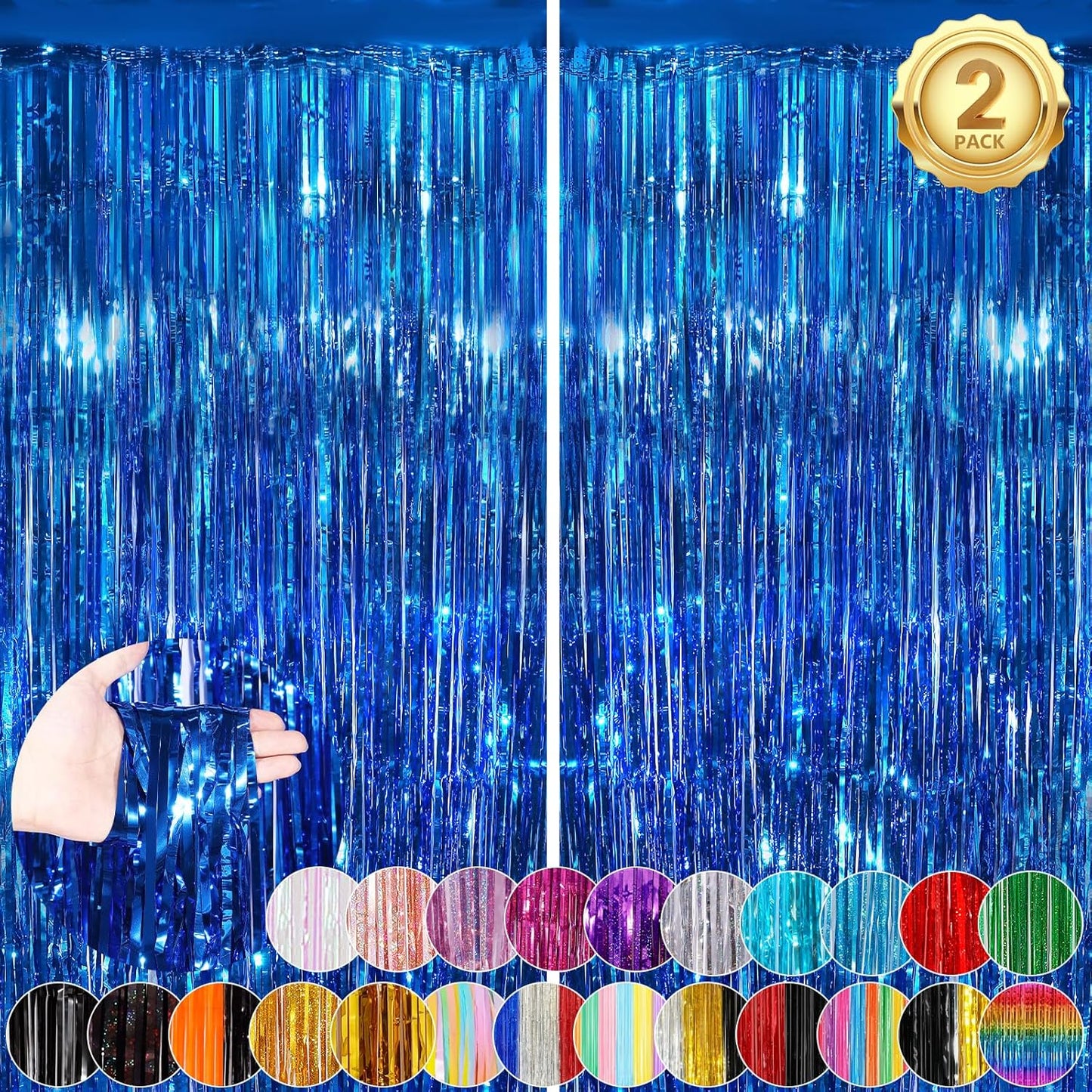 Blue Fringe Curtain Party Streamers 2Pack 3.3 x 8.3 Ft Foil Fringe Backdrop Curtains for Birthday Wedding Bridal Baby Shower Holiday Tinsel Streamers Blue Christmas Party Decorations Door Streamer