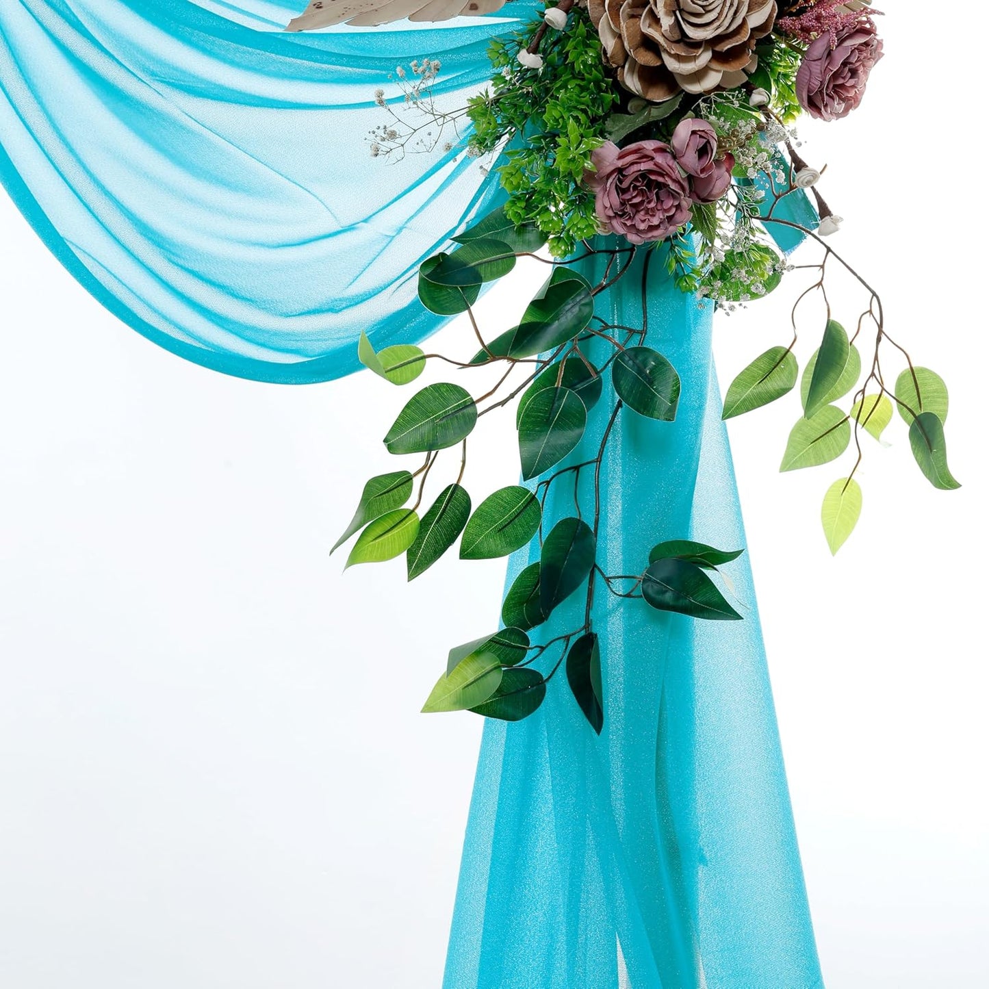 VDS Pack of 4 Panel (30 Inch X 20 Feet) Wedding Arch Draping Fabric Sheer Chiffon Fabric Drapery for Wedding Ceremony Reception Swag Backdrop Canopy Chuppah ARBO Altars Decoration (Peacock Blue)