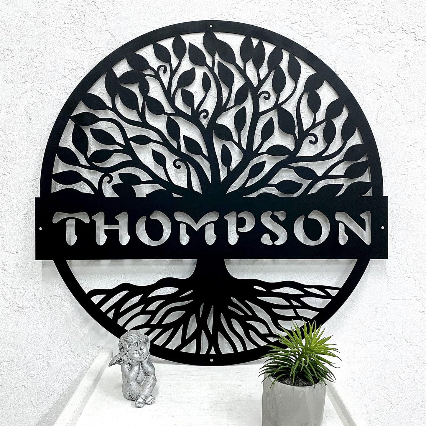 RealSteel Personalized Metal Wall Art - Custom Tree of Life Design with Family Name - Circular Metal Sign - Personalized Wedding, Anniversary, or Housewarming Gift - Rust, 30"