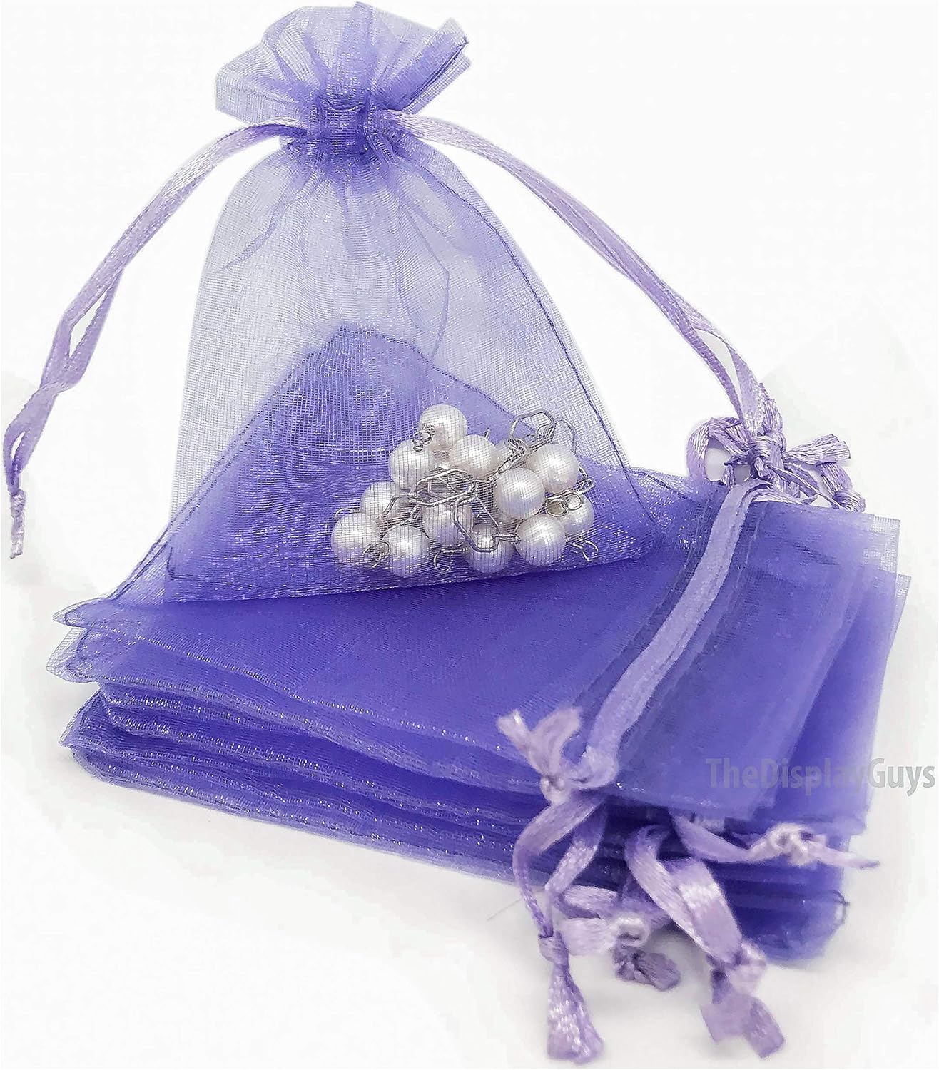 TheDisplayGuys 48-Pack 3x4 Lavender Sheer Organza Gift Bags with Drawstring, Goodie Bags for Jewelry, Candy Bags, Treat Bags, Wedding Favors Small Mesh Bags