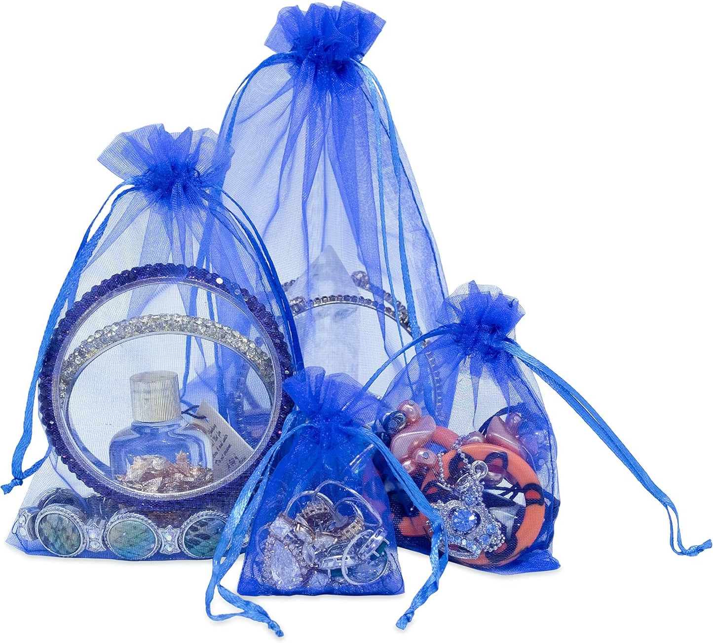TheDisplayGuys 100-Pack 4x6 Royal Blue Sheer Organza Gift Bags with Drawstring, Jewelry Candy Treat Wedding Party Favors Mesh Pouch