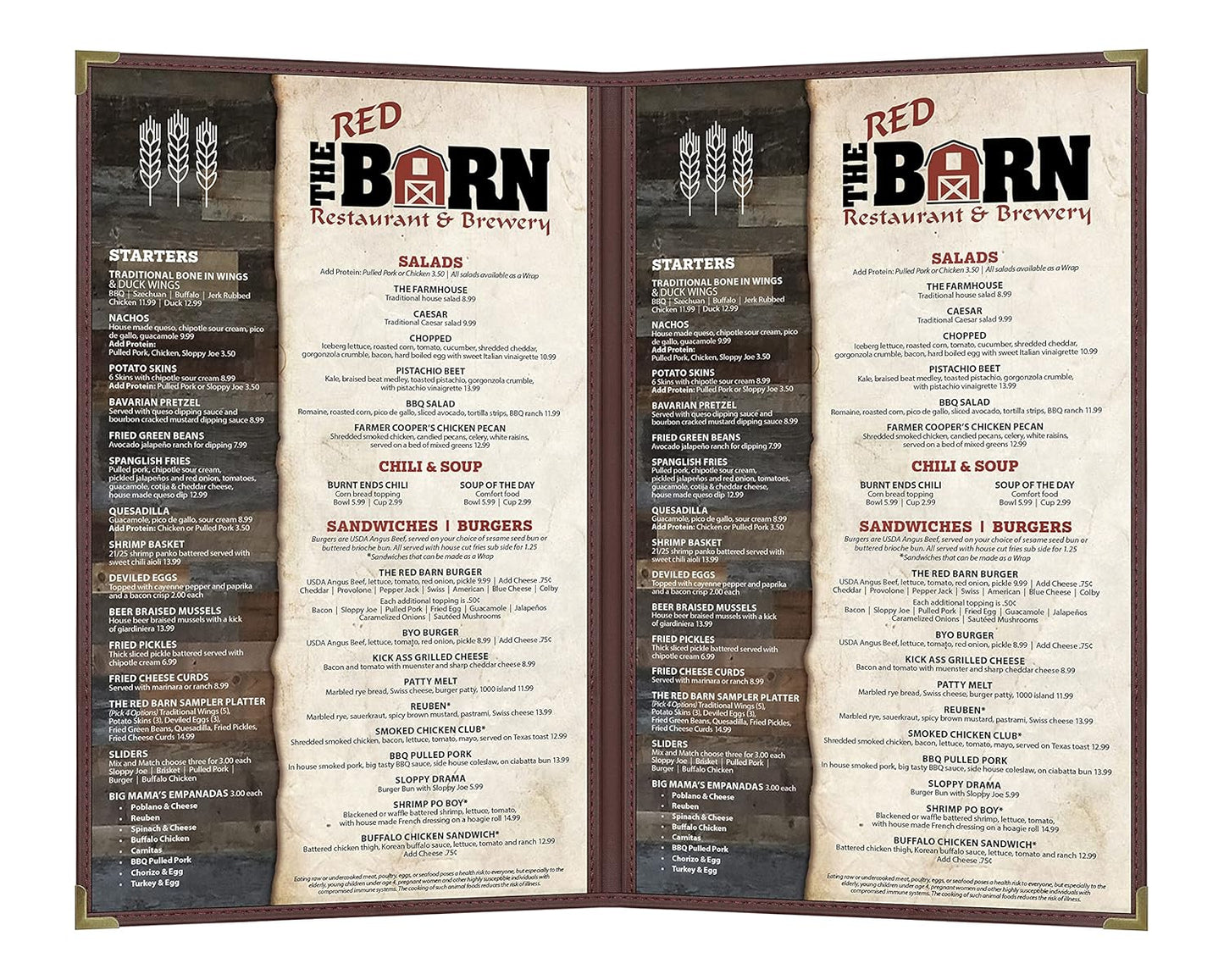 Goodsmart Pajco Style Restaurant Menu Covers – Pack of 10, Side-Loading Menu Holders, Single Stitched Edge, Clear Vinyl Menu Sleeves, Leatherette Trim, Gold Corners, Burgundy, 2 View (8.5" x 14")