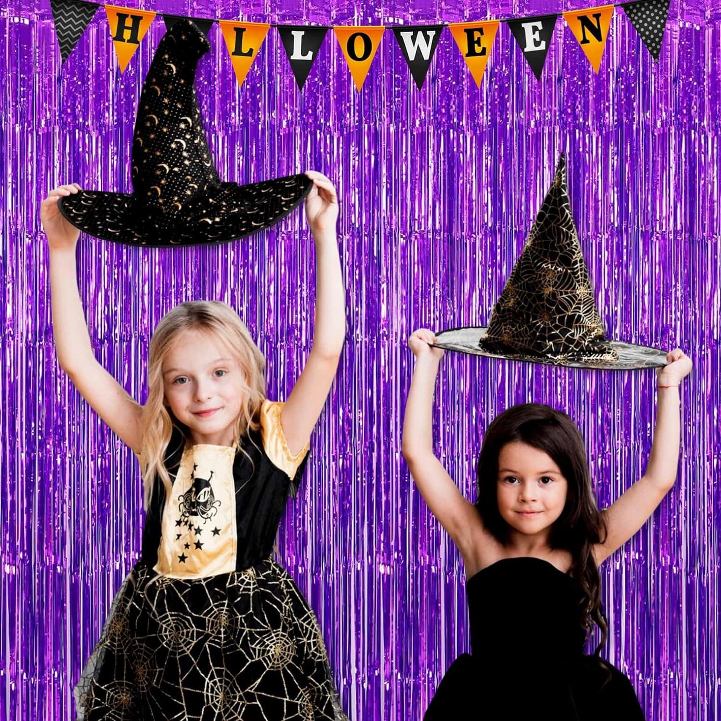 3 Pack Purple Foil Fringe Curtains Backdrop, 3.28 x 9.8 Ft Metallic Streamers Tinsel Curtains Background for Photo Booth, Birthday, Halloween, Christmas, Thanksgiving, New Year Party Decorations