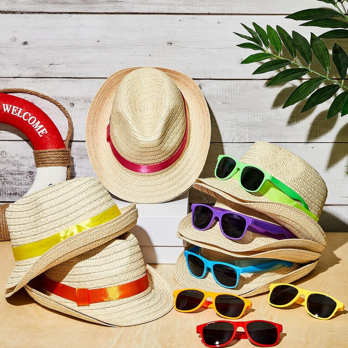 Newcotte Straw Hats, Havana Cubans with Sunglass Hawaiian, Birthday Party Supplies