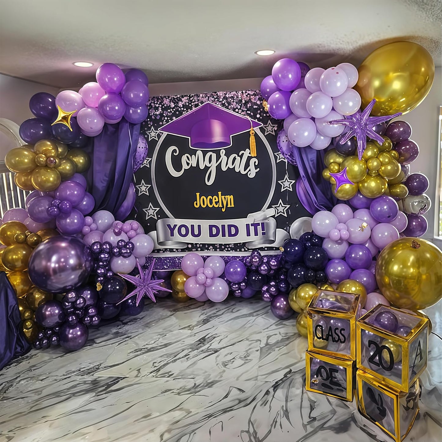 Purple Balloon Arch Kit 110Pcs Purple and Gold Balloons Garland Kit with Explosion Star Balloons Metallic Dark Violet Lavender Lilac Birthday Party Decorations for Girls Women Graduation Prom Wedding