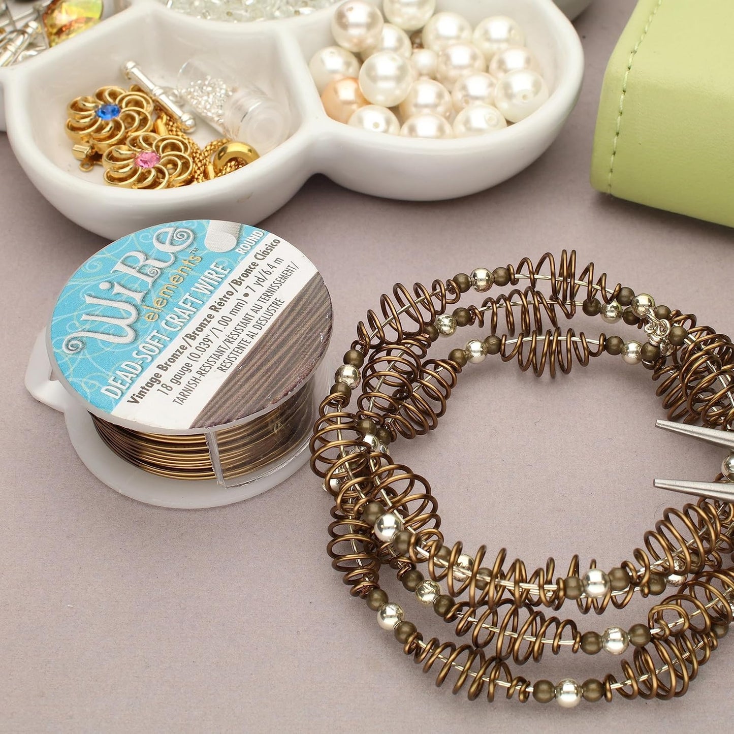 The Beadsmith Wire Elements Craft Wire – Tarnish Resistant, Soft Temper, Round, Vintage Bronze Color – 1mm, 18 Gauge, 7 Yard Spool – Jewelry Making, Wire Wrapping, Floral, & Other DIY Crafts