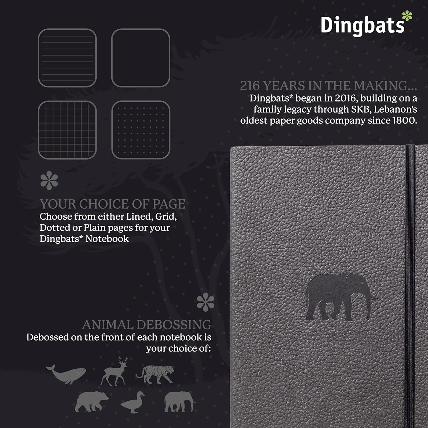 Dingbats* Wildlife Lined Writing Journal Notebook A5 - Vegan Leather Hardcover - Ideal for Work, Travel - Pocket, Elastic Closure, & Bookmark