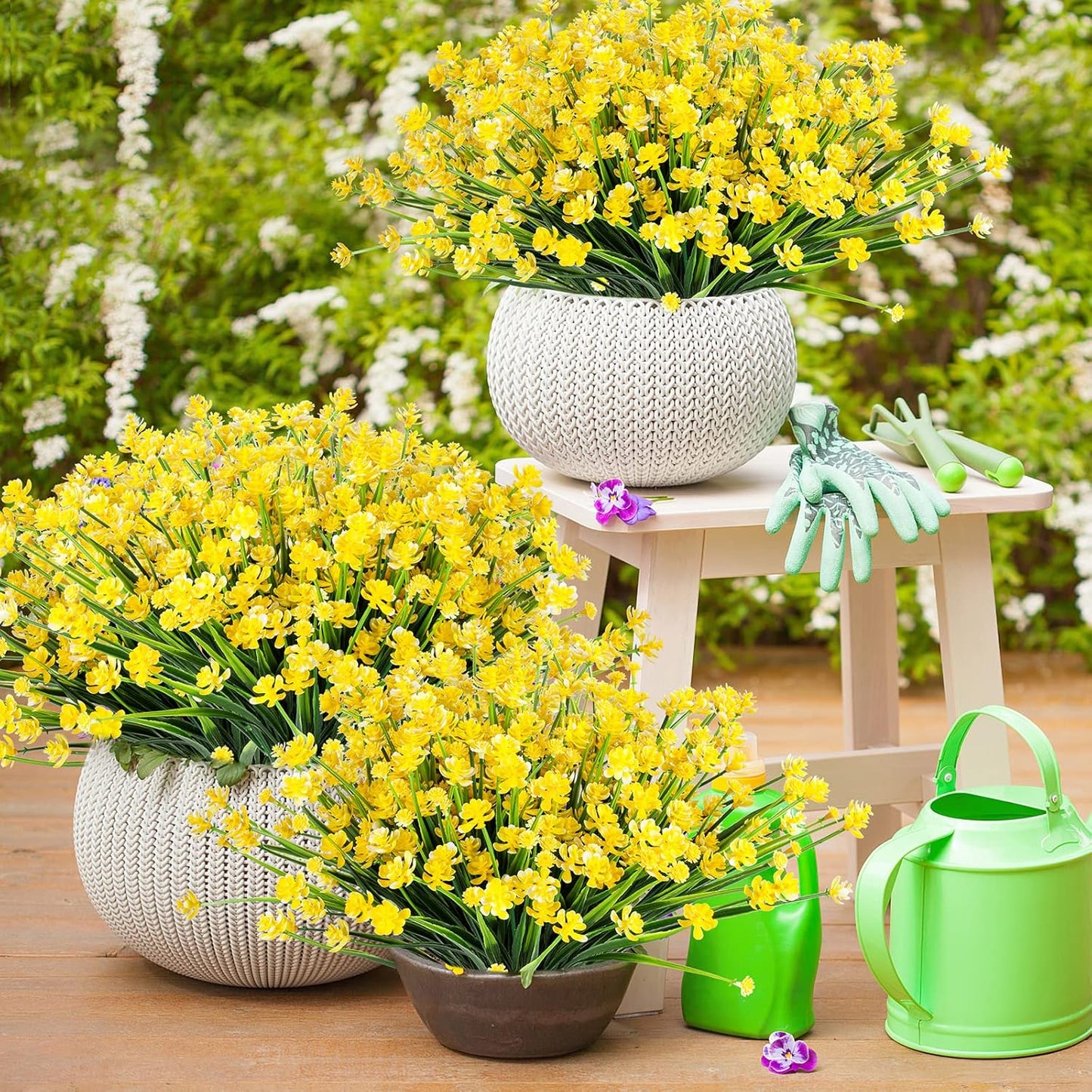 AmyHomie 20 Bundles Artificial Flowers for Outdoor UV Resistant Faux Flowers No Fade Fake Plastic Plants Garden Porch Window Box Decorating(Bright Yellow)