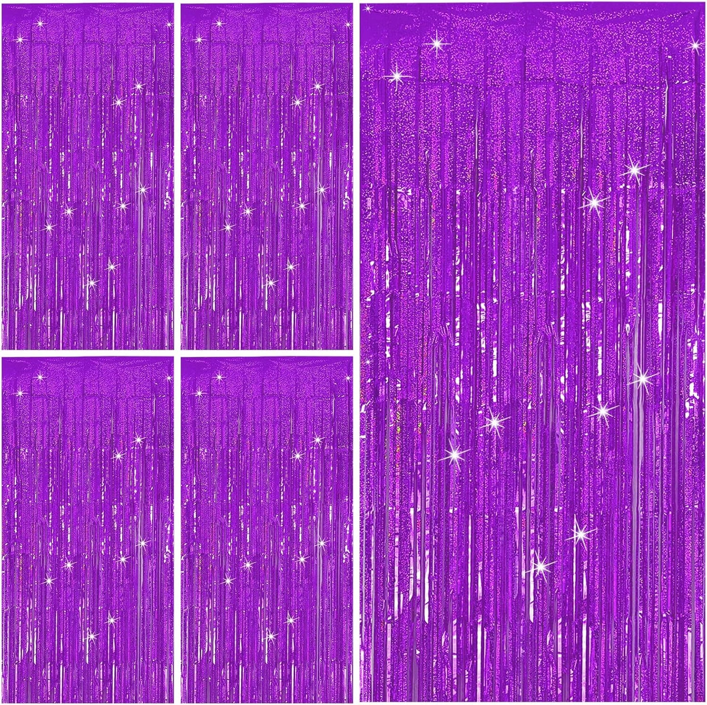 Tinsel Curtain Backdrop Purple Birthday Decorations 5 Packs Glitter Foil Fringe Streamers Photo Booth for Christmas Wedding Halloween Graduation Party Decor