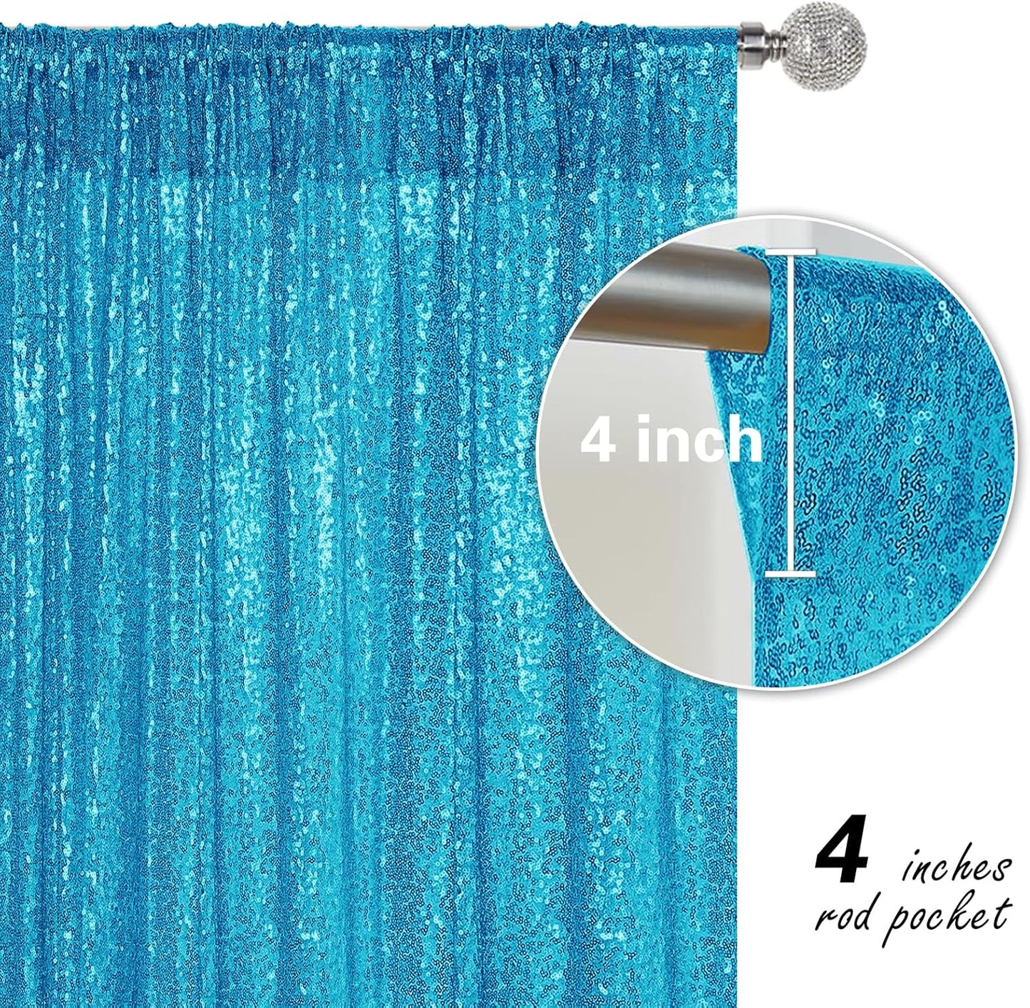 Turquoise Sequin Backdrop Curtain 2 Pieces 2FTx8FT Glitter Photography Backdrop for Party Wedding Birthday Christmas Decorations