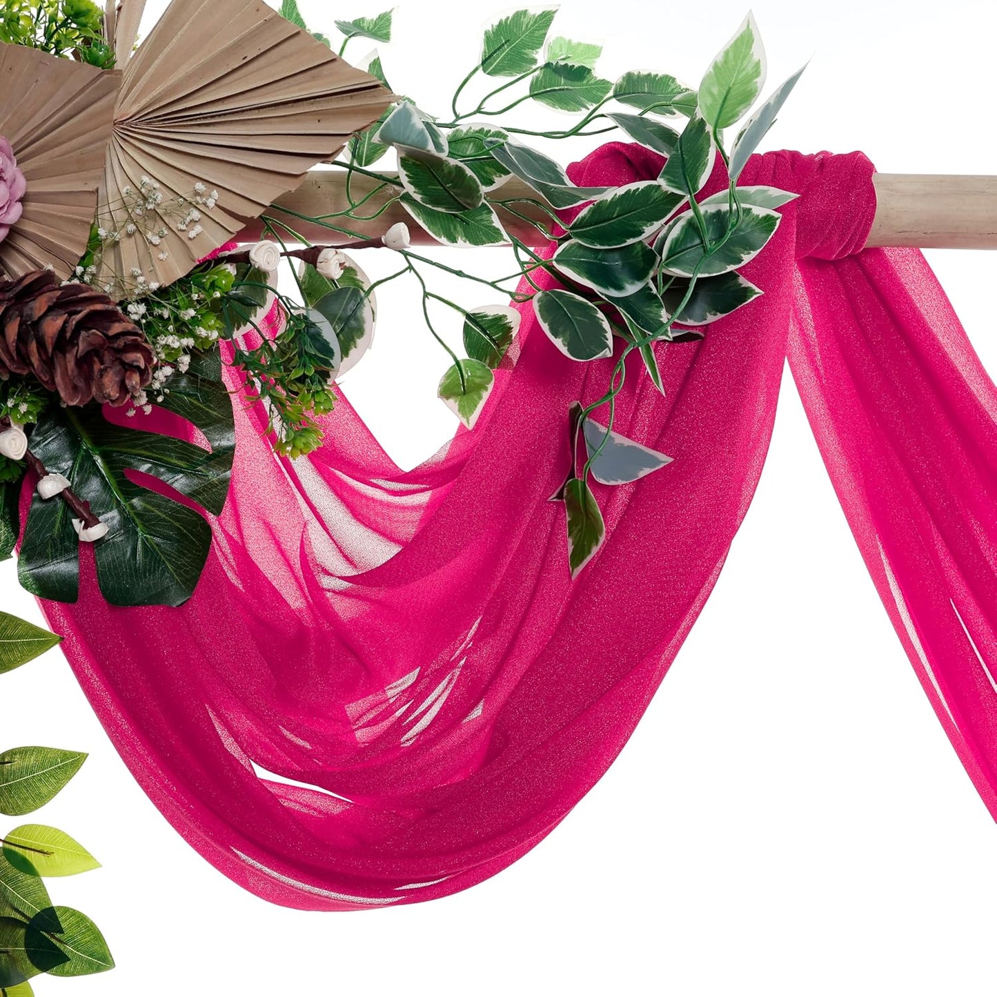 VDS Pack of 2 Panel (30 Inch X 20 Feet) Wedding Arch Draping Fabric Sheer Chiffon Fabric Drapery for Wedding Ceremony Reception Swag Backdrop Canopy Chuppah ARBO Altars Decoration (Hot Pink)