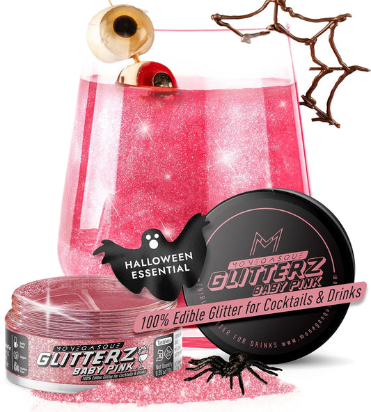 MONÉGASQUE Baby Pink Edible Glitter for Drinks 10g – Pink Edible Glitter for Cakes & Cocktails – Halloween Drink Shimmer Powder – Cocktail Sparkles for Drinks – Food & Cake Decorations Spray Sprinkles
