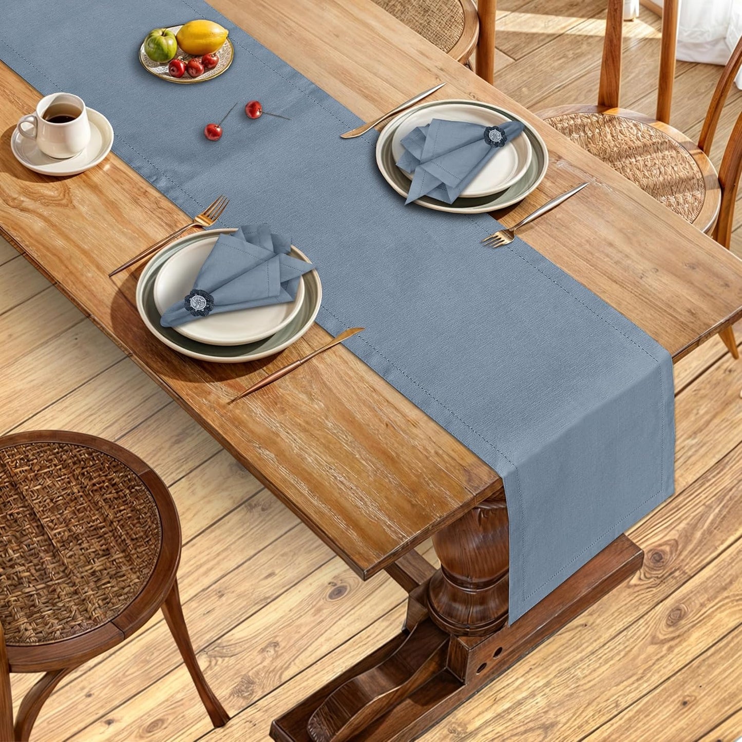 Ruvanti Linen Table Runner 72 Inches, Classic Hemstitch, Washable, Reusable, Non-Slipping, Stain Resistant- Perfect for Parties, Weddings, Dinners, Thanksgiving, Christmas, Indoor use – Grey