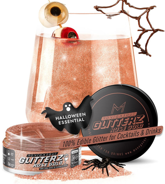 MONÉGASQUE Rose Gold Edible Glitter for Drinks 10g – Rose Gold Edible Glitter for Cakes – Halloween Chocolate, Cupcake, Strawberries, & Cake Decorations Sparkles – Cocktails & Drink Shimmer Powder