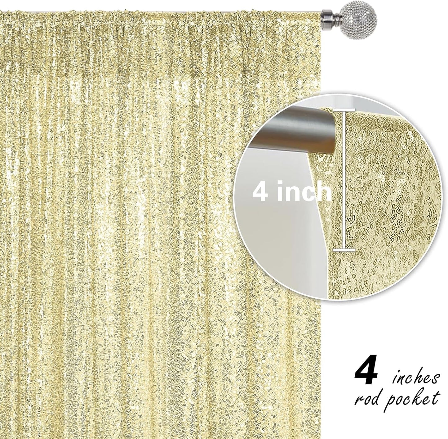 Champagne Sequin Backdrop Curtain 2 Pieces 2FTx8FT Glitter Photography Backdrop for Party Wedding Birthday Christmas Decorations