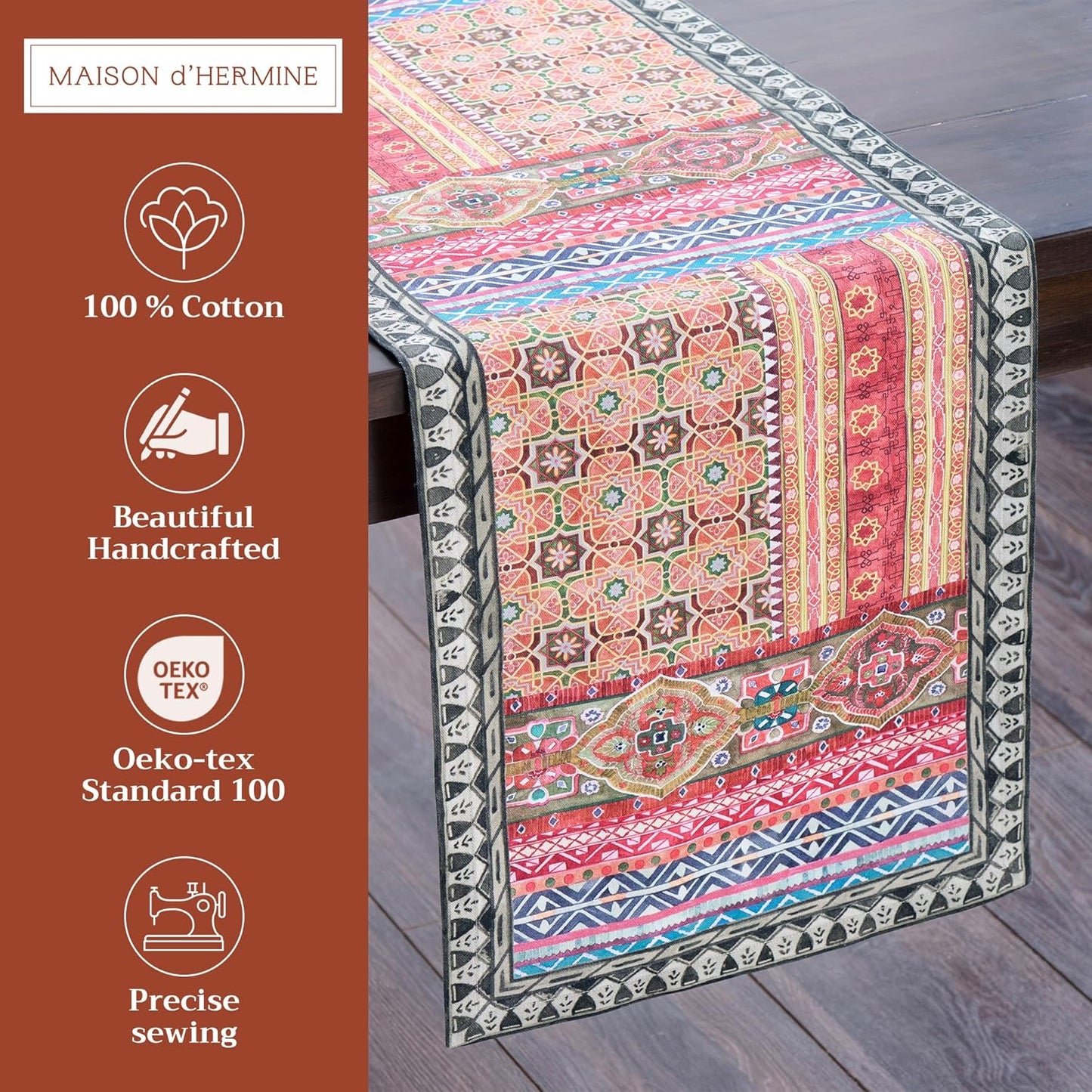 Maison d' Hermine Table Runner 100% Cotton Single Layer Table Runners 108 inches Long for Thanksgiving Christmas Decorations Home Kitchen Dining Party Wedding (Ispahan, 14.5" x 108")