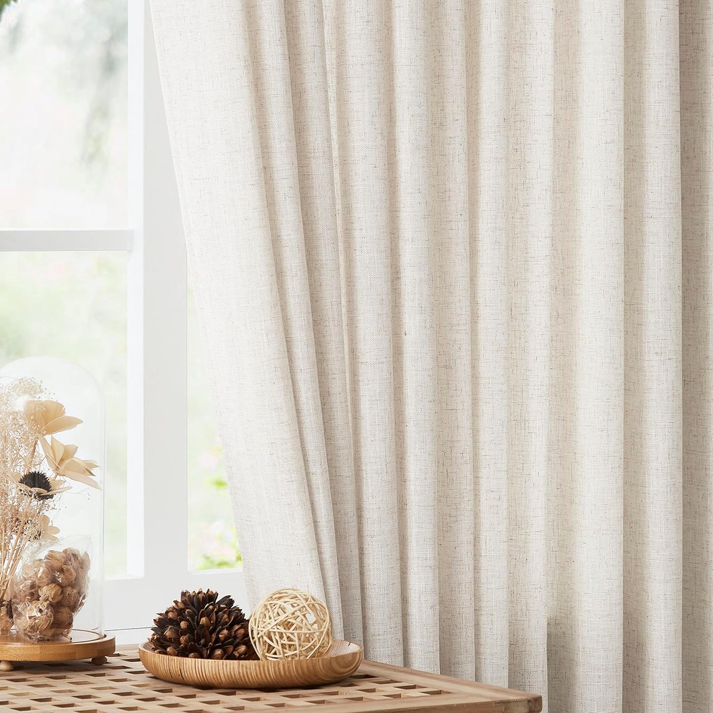 Vision Home Natural Pinch Pleated Semi Sheer Curtains Textured Linen Blended Light Filtering Window Curtains 72 inch for Living Room Bedroom Pinch Pleat Drapes with Hooks 2 Panels 42" Wx72 L