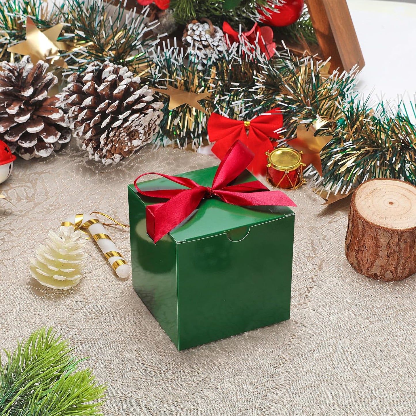 DOYIDE 60 Pcs Small Gift Boxes, 3x3x3 inches Kraft Paper Gift Box with Ribbons, Green Candy Boxes for Christmas Wedding Favors Baby Shower Bridal Shower Birthday Party