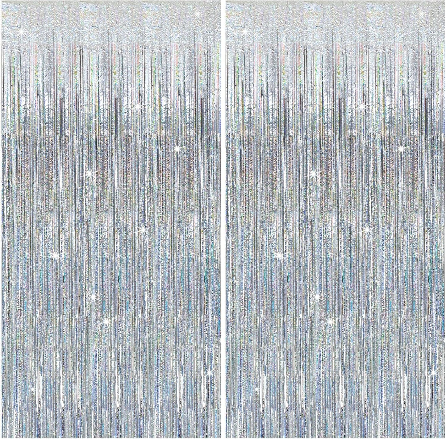 2 Pack Silver Glitter Backdrop Party Decorations Tinsel Streamers Foil Fringe Curtains Shimmer Wall Backdrop Christmas Birthday Bachelorette Party Wedding Decor Supplies