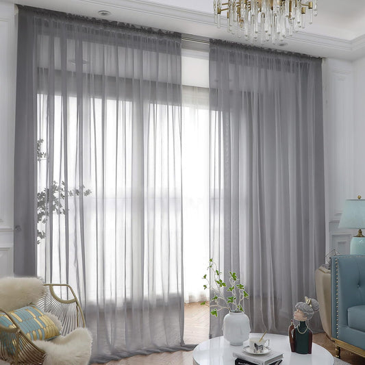 Window Gray Sheer Curtains 108 Inches Long 2 Panels Sheer Curtain Basic Rod Pocket Panel for Bedroom Children Living Room Yard Kitchen (Gray, 52" W x 108" L | 2 pcs)