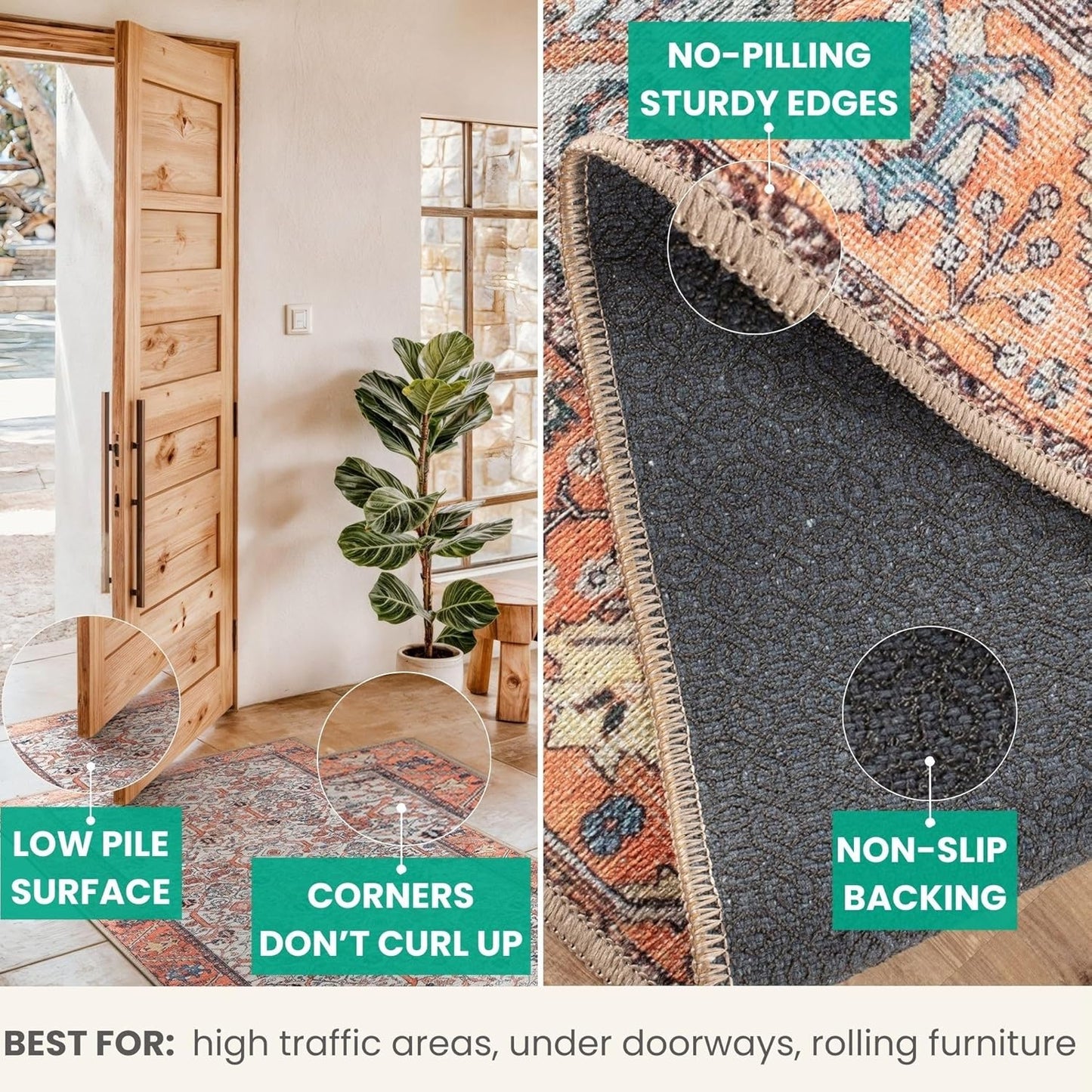 Bloom Rugs Washable Non-Slip 5' x 7' Rug - Orange Traditional Bordered Area Rug for Living Room, Bedroom, Dining Room, and Kitchen - Exact Size: 5' x 7'