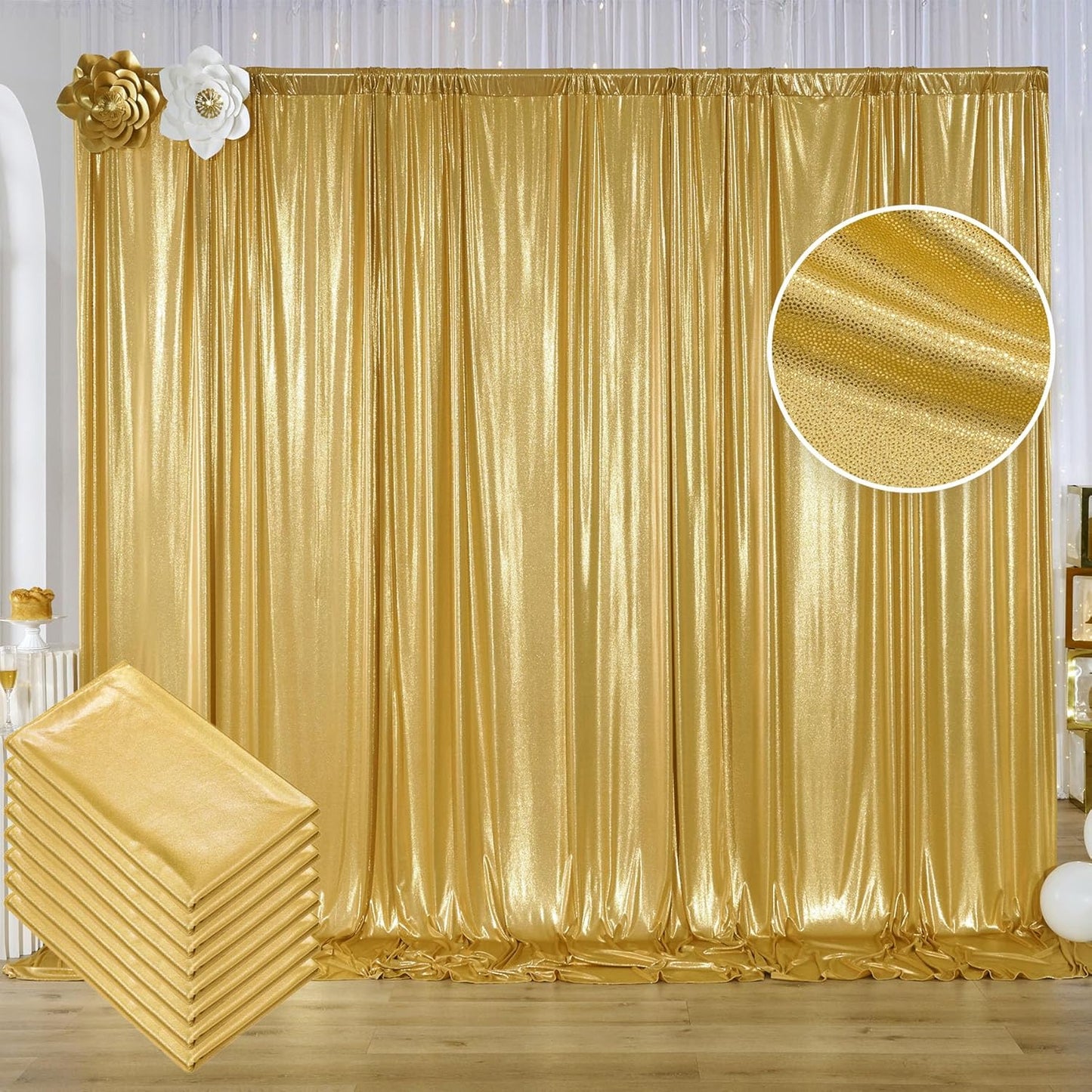 40ftx10ft Gold Sequin Backdrop Curtain Panels for Parties, Wrinkle Free Glitter Photo Backdrop Drapes 8 Panels 5x10FT Back Drop Cloth Shiny Fabric for Wedding Birthday Christmas Photography Background