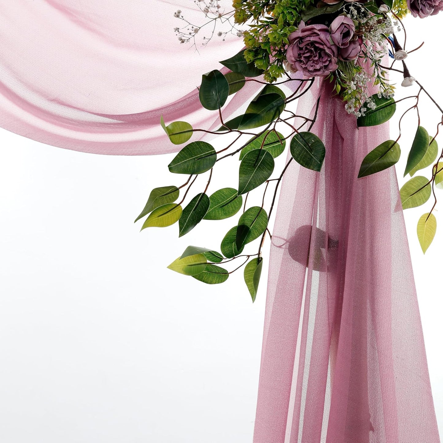 VDS Pack of 3 Panel (30 Inch X 20 Feet) Wedding Arch Draping Fabric Sheer Chiffon Fabric Drapery for Wedding Ceremony Reception Swag Backdrop Canopy Chuppah ARBO Altars Decoration (Mauva)