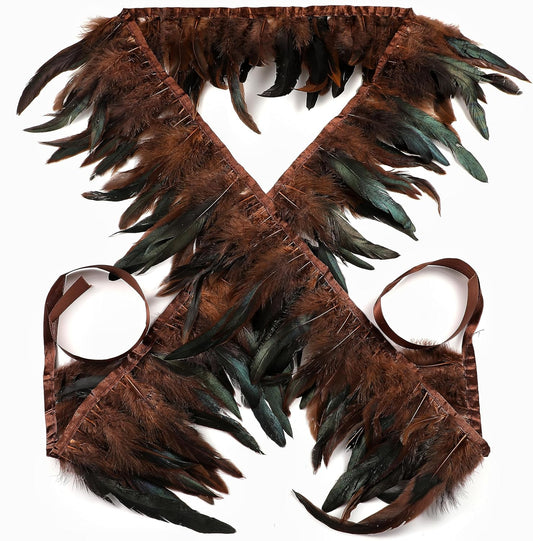 Holmgren 5-7inch Rooster Feathers Trim - 2 Yards Coffee Rooster Feather Fringe Trim for Feather Shawl Cape, Skirt, Earrings, Gloves and Weeding Party Decoration (Coffee)