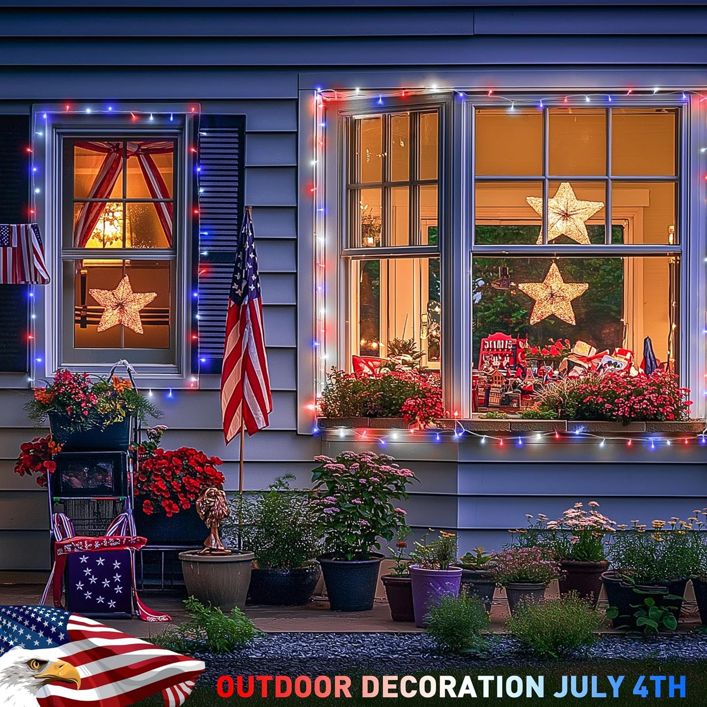JMEXSUSS 600 LED Red White and Blue Lights Outdoor Plug in, 4th of July Decorations Outdoor Lights for Memorial Day Patriotic American Holiday Tree Party Independence 4th of July Decor