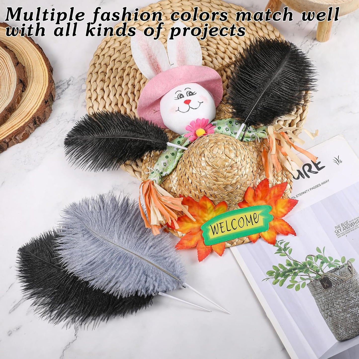 SOGUGOM Black Craft Ostrich Feathers - 30PCS 6-8 inch Ostrich Feathers Kit for Centerpieces, Kindergarten Crafts, Dream Catchers and DIY Projects(Black)